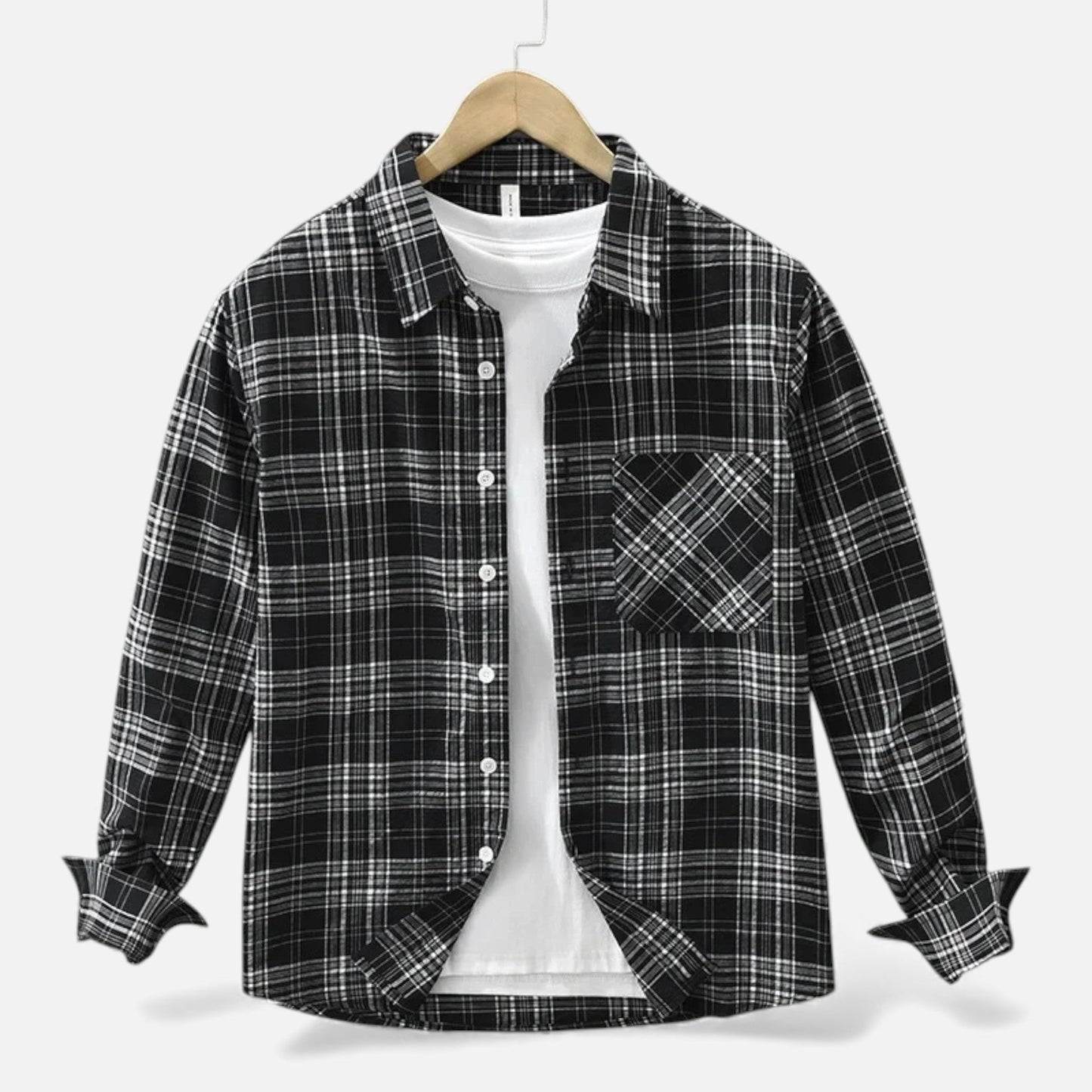 Echwear Men’s Plaid Long-Sleeve Loose Shirt with Pocket