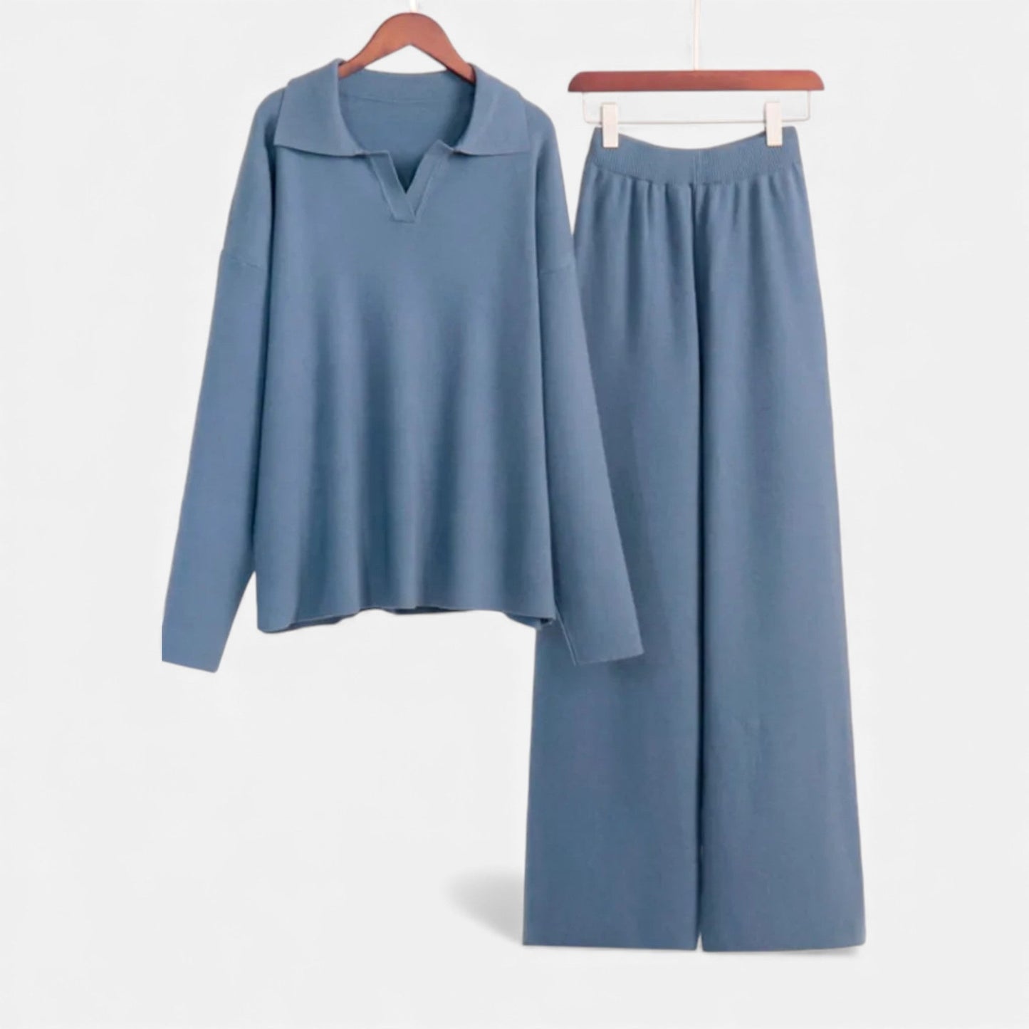 Echwear Women’s Cashmere-Feel Polo Lounge Set with Elegant Knit Detail