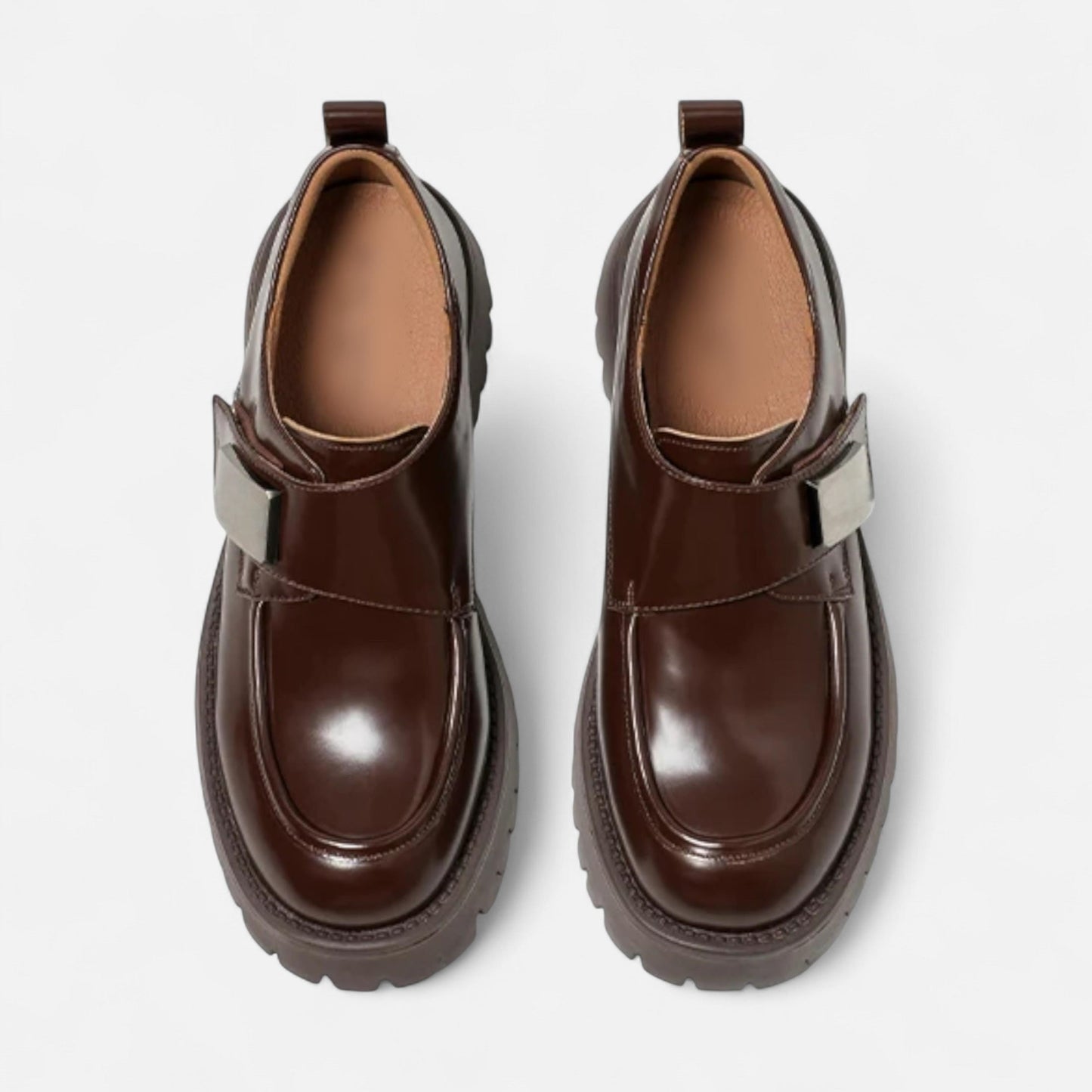 Echwear Women’s Leather Derby Shoes – Round Toe Buckle Flats