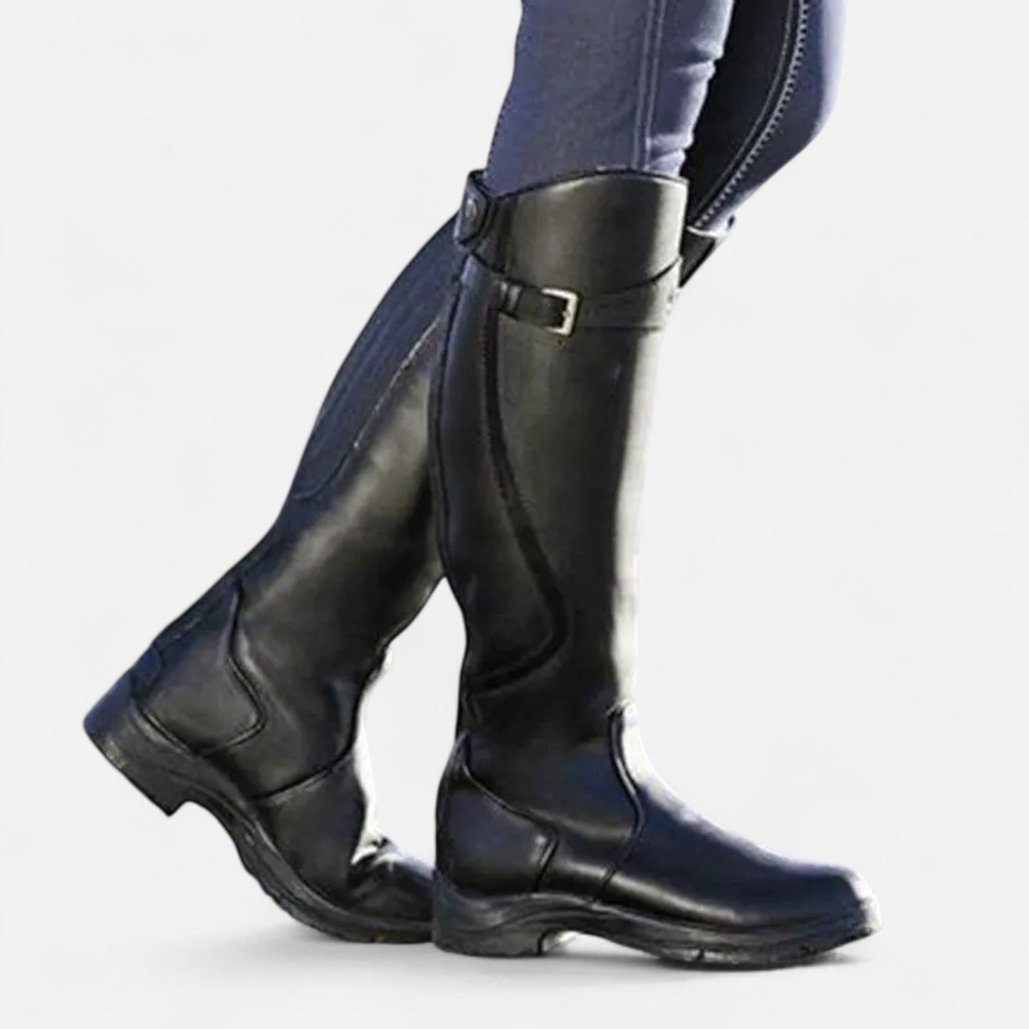 Echwear Women’s Knee-High PU Leather Heel Boots – “Angel Baby” Motif