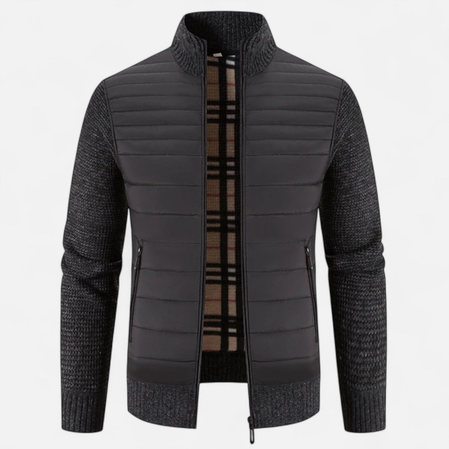 Echwear Men’s Fleece Stand-Collar Patchwork Jacket