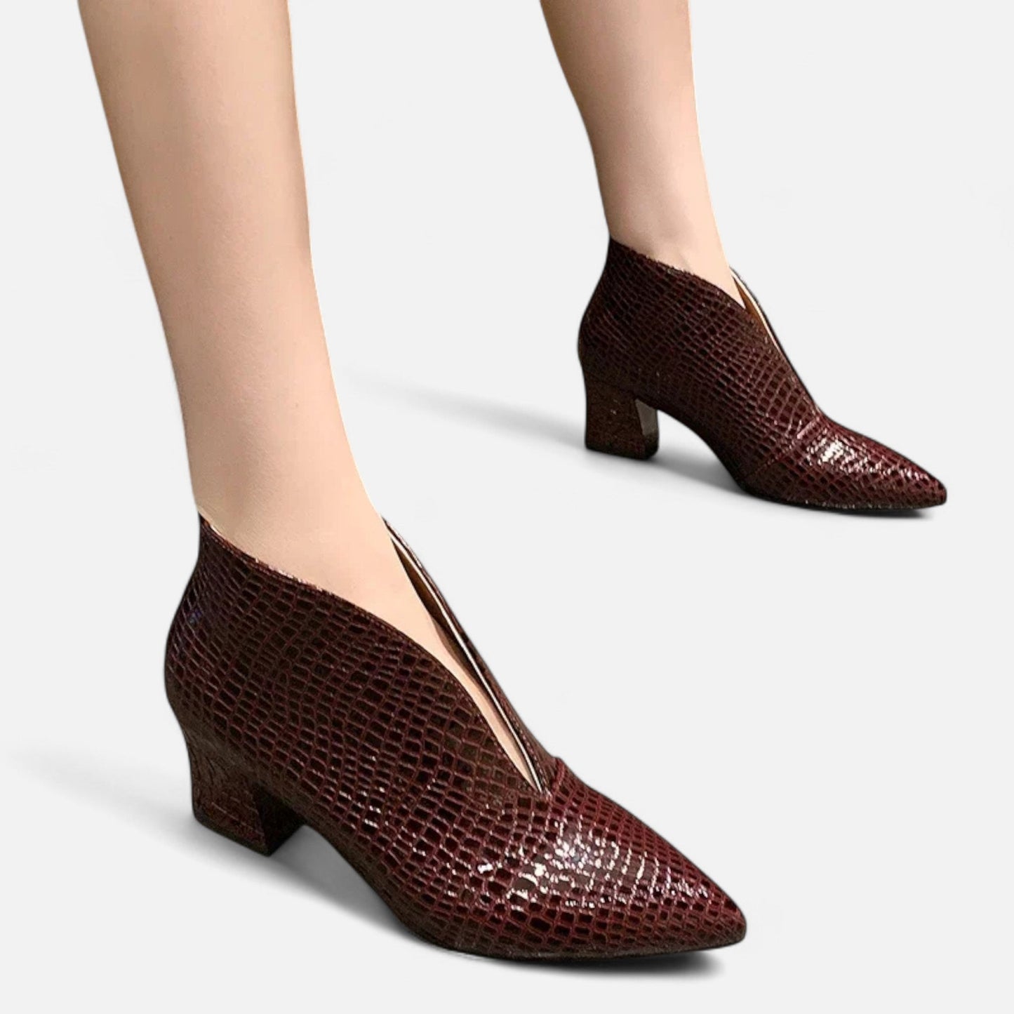 Echwear Women’s Patent Leather V-Cut Ankle Boots