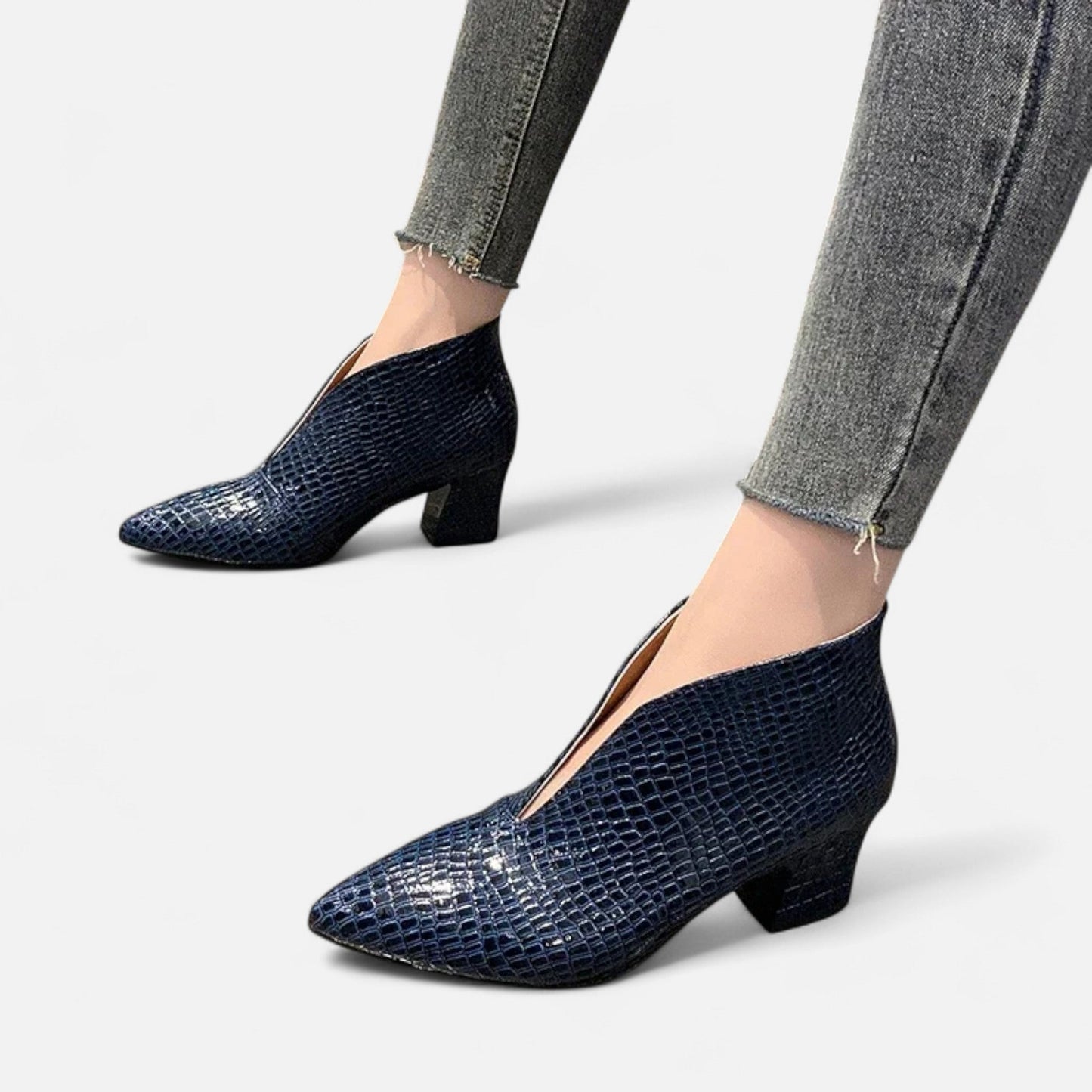 Echwear Women’s Patent Leather V-Cut Ankle Boots