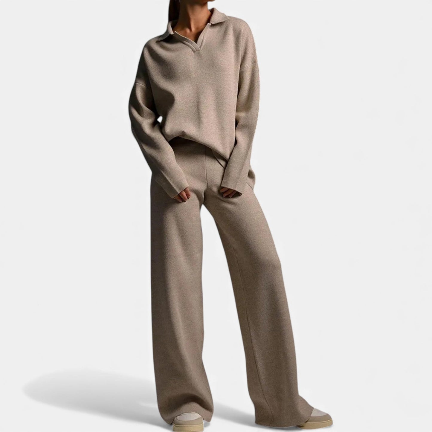 Echwear Women’s Cashmere-Feel Polo Lounge Set with Elegant Knit Detail