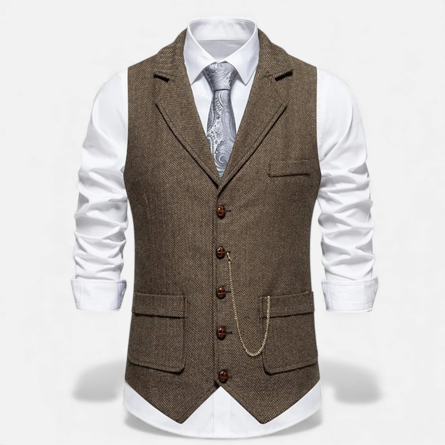 Echwear Men’s Vintage Tweed Suit Vest with Lapel Chain