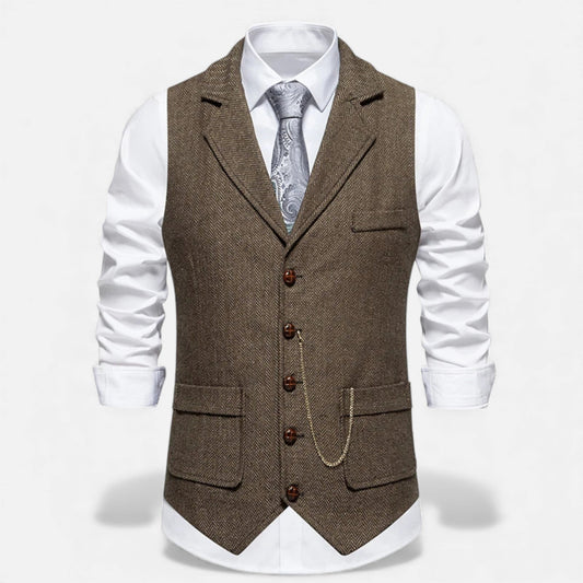 Echwear Men’s Vintage Tweed Suit Vest with Lapel Chain