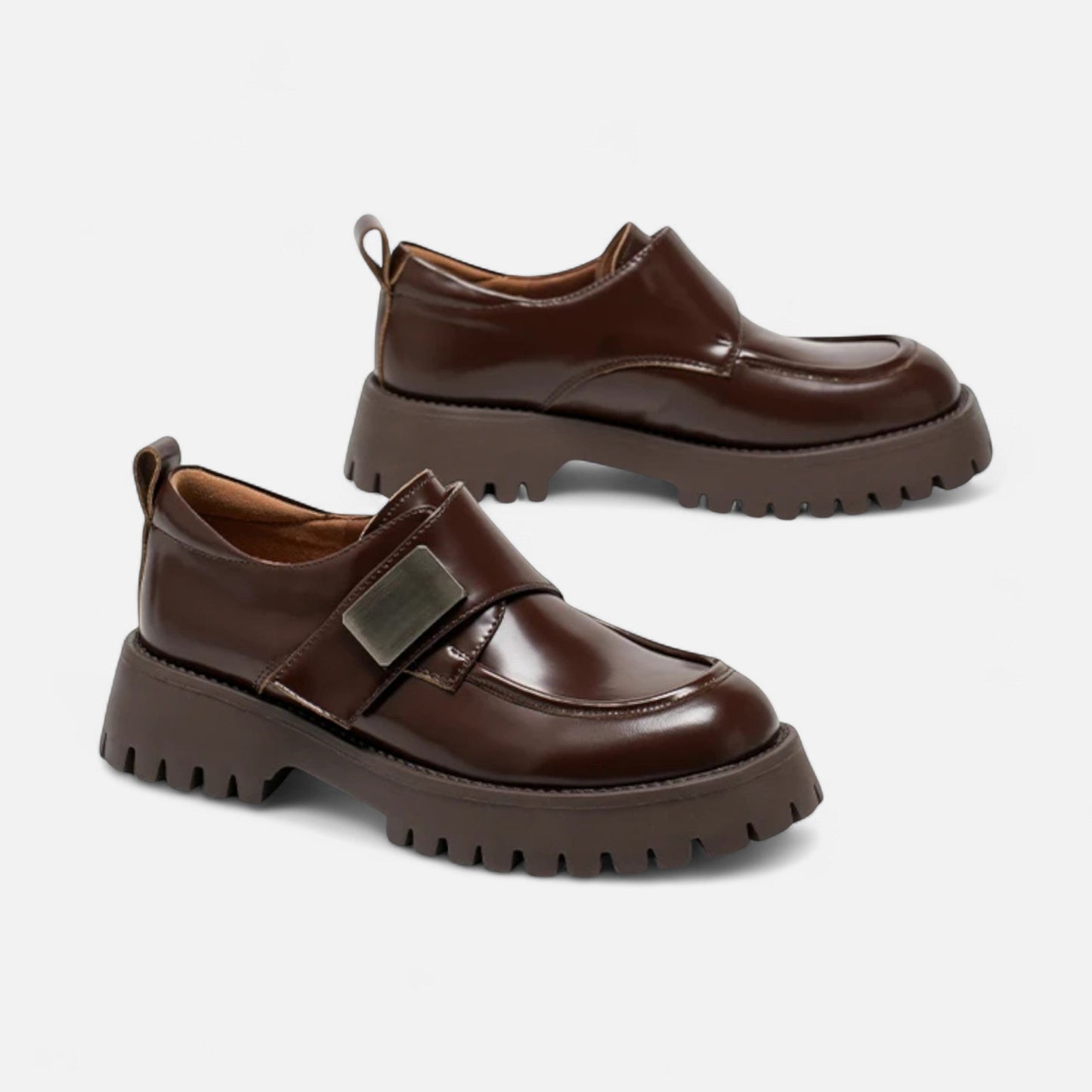 Echwear Women’s Leather Derby Shoes – Round Toe Buckle Flats