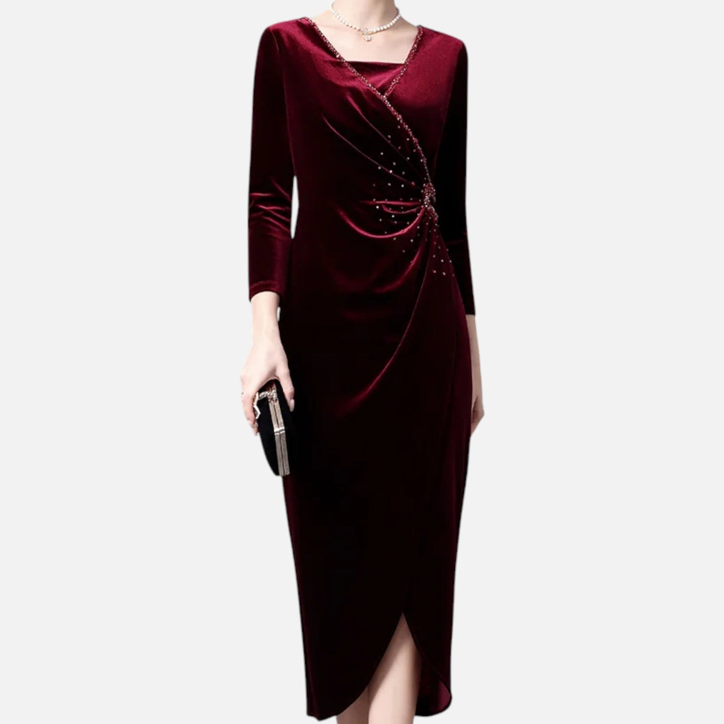 Echwear Women’s Velvet Draped Wrap Dress