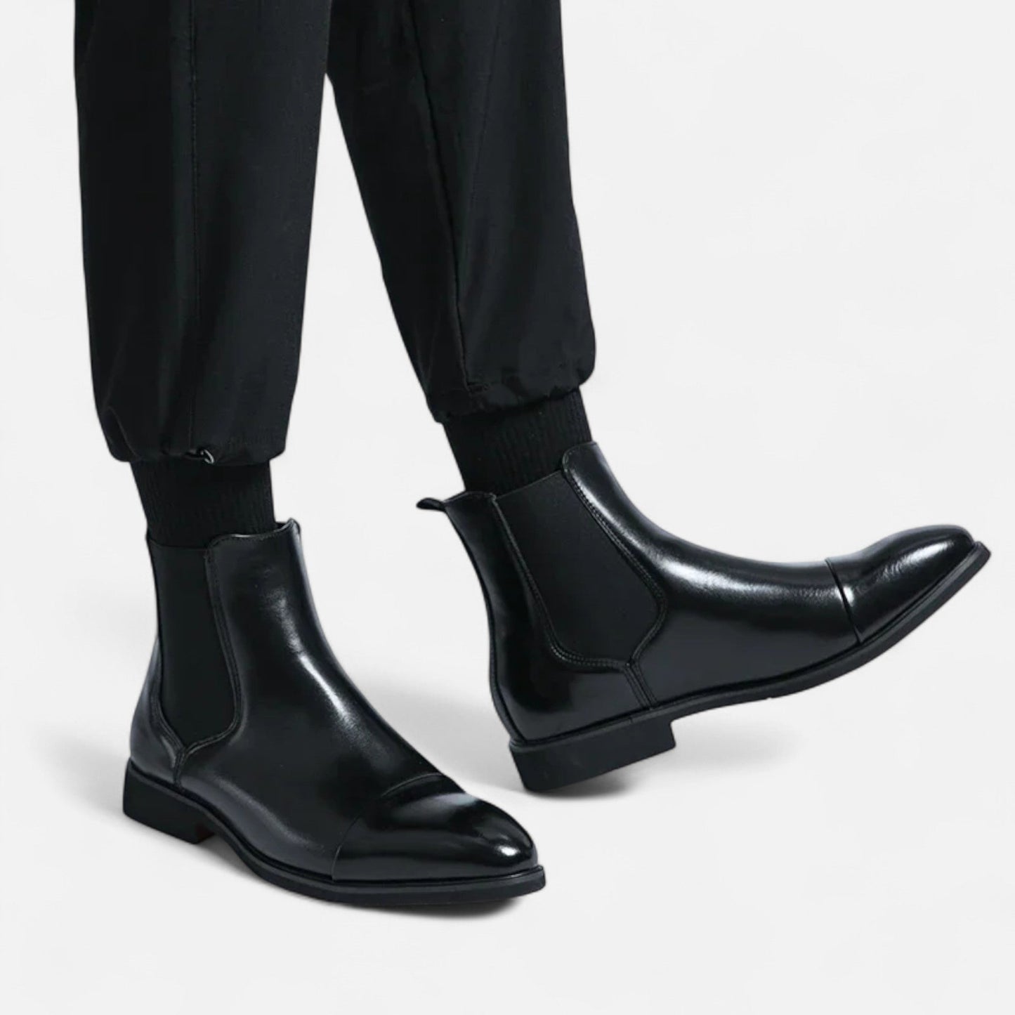 Echwear Men’s Chelsea Boots in Polished Noir with Red Sole