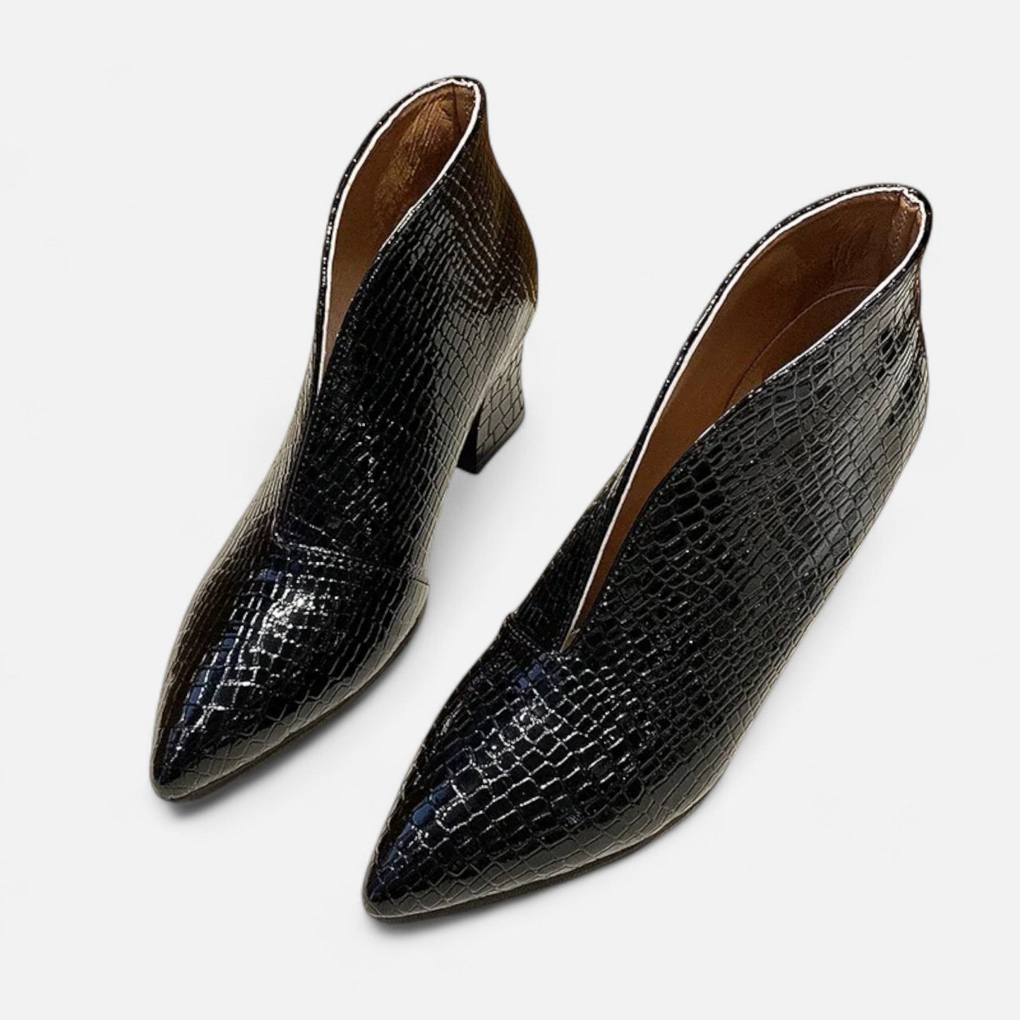 Echwear Women’s Patent Leather V-Cut Ankle Boots