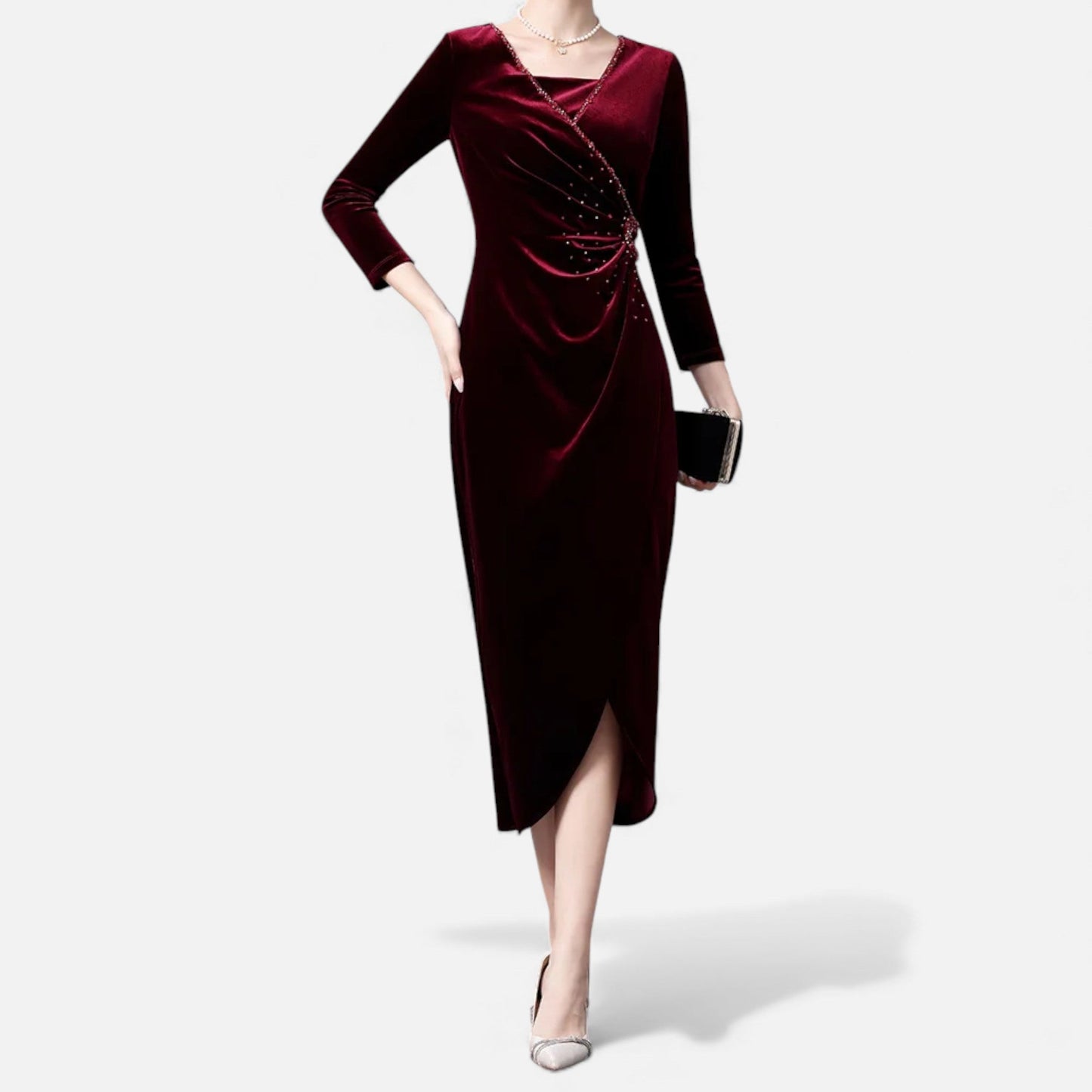 Echwear Women’s Velvet Draped Wrap Dress