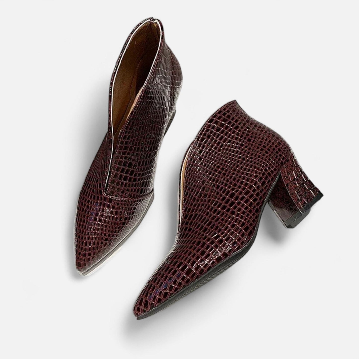 Echwear Women’s Patent Leather V-Cut Ankle Boots