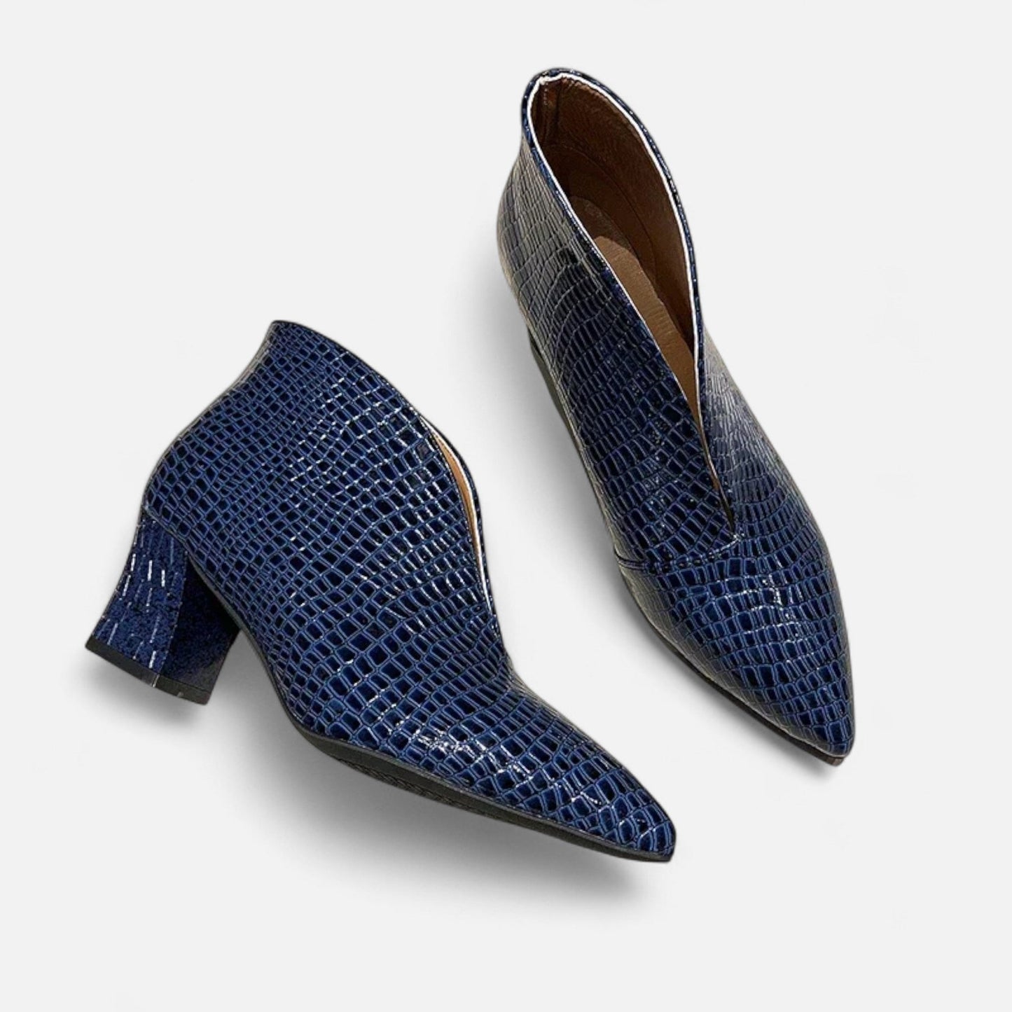 Echwear Women’s Patent Leather V-Cut Ankle Boots