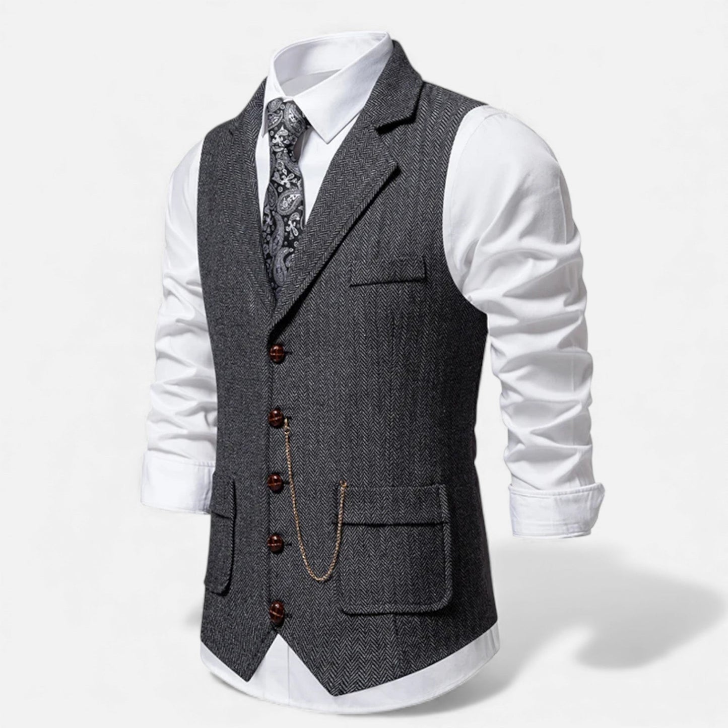 Echwear Men’s Vintage Tweed Suit Vest with Lapel Chain
