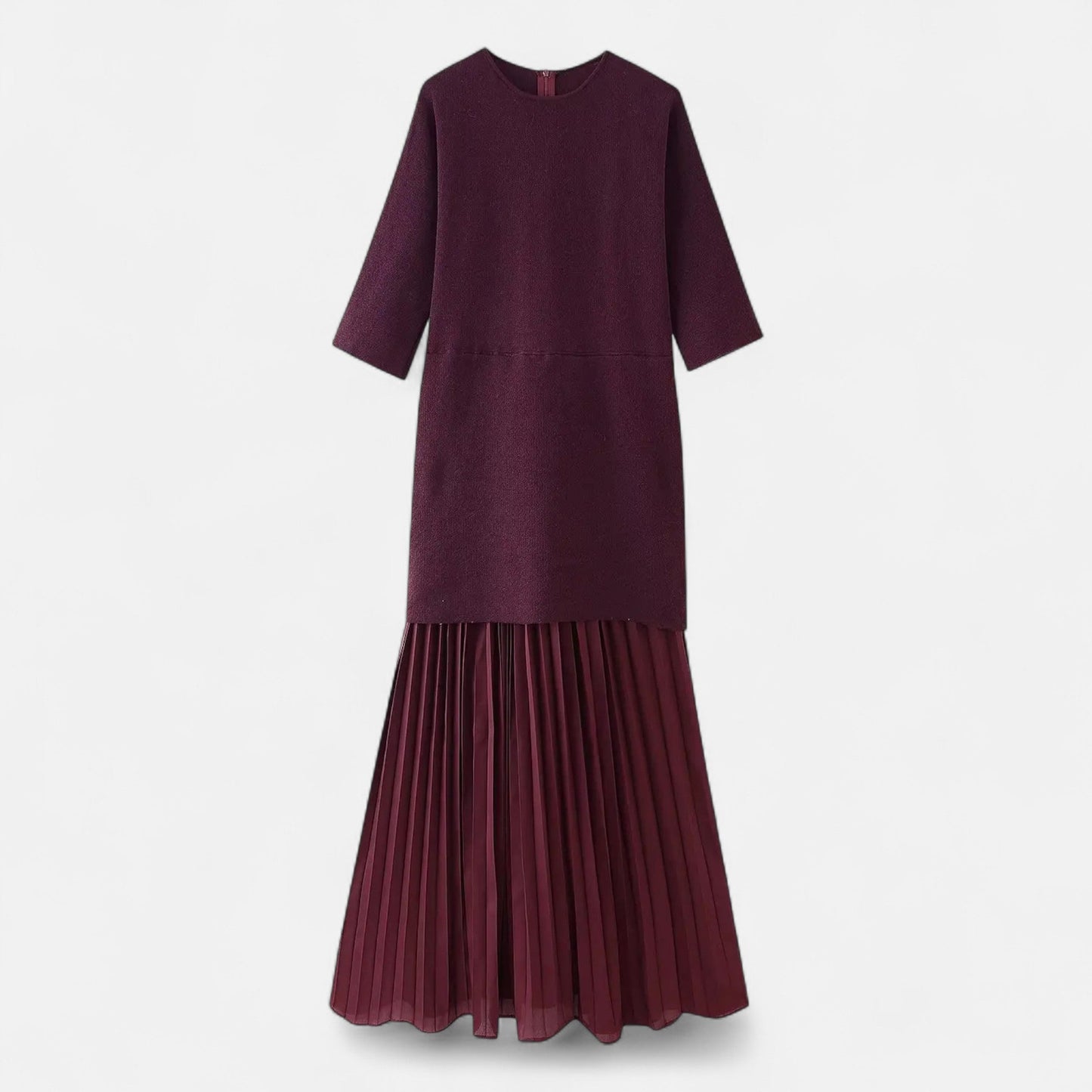 Echwear Women’s Vintage Pleated Dress – Half Sleeve Autumn Elegance