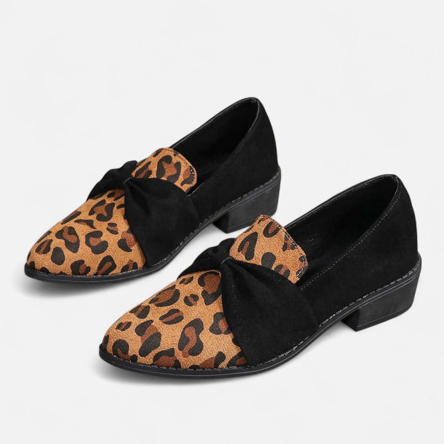 Echwear Women’s Suede Loafers – Leopard Print Mid-Heel