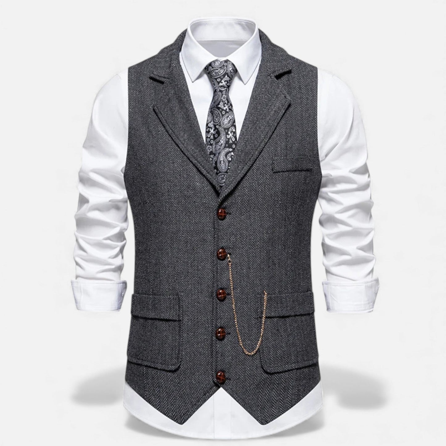 Echwear Men’s Vintage Tweed Suit Vest with Lapel Chain