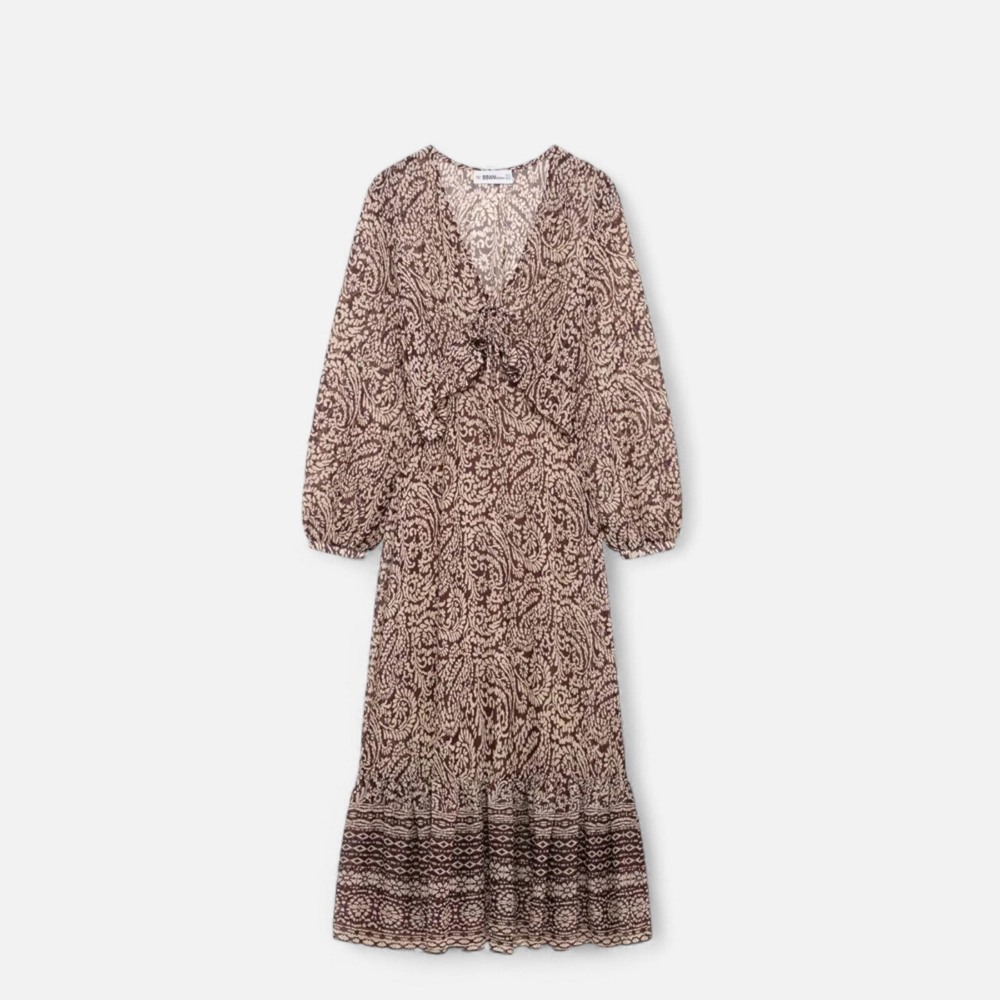 Echwear Women’s Printed Midi Dress – V-Neck Autumn Elegance