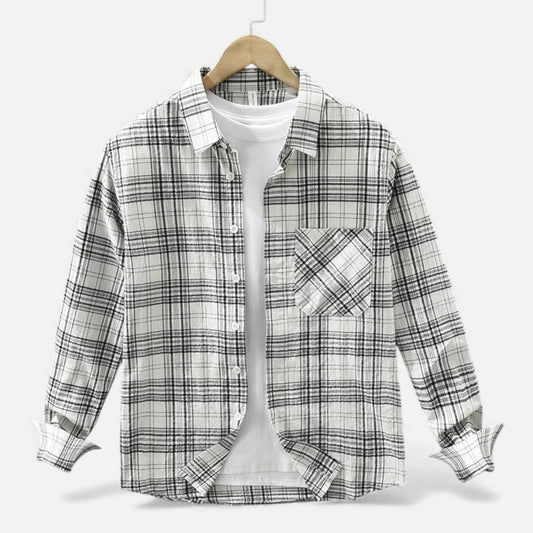 Echwear Men’s Plaid Long-Sleeve Loose Shirt with Pocket