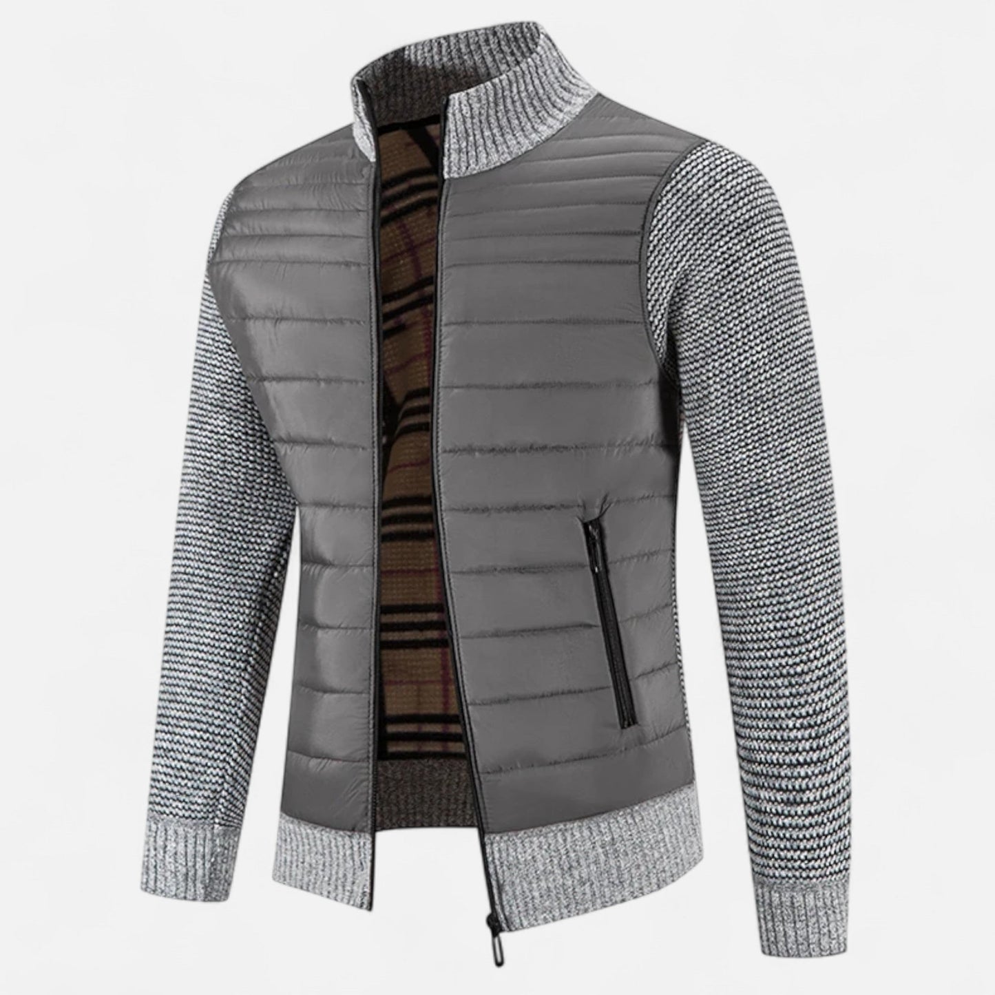 Echwear Men’s Fleece Stand-Collar Patchwork Jacket