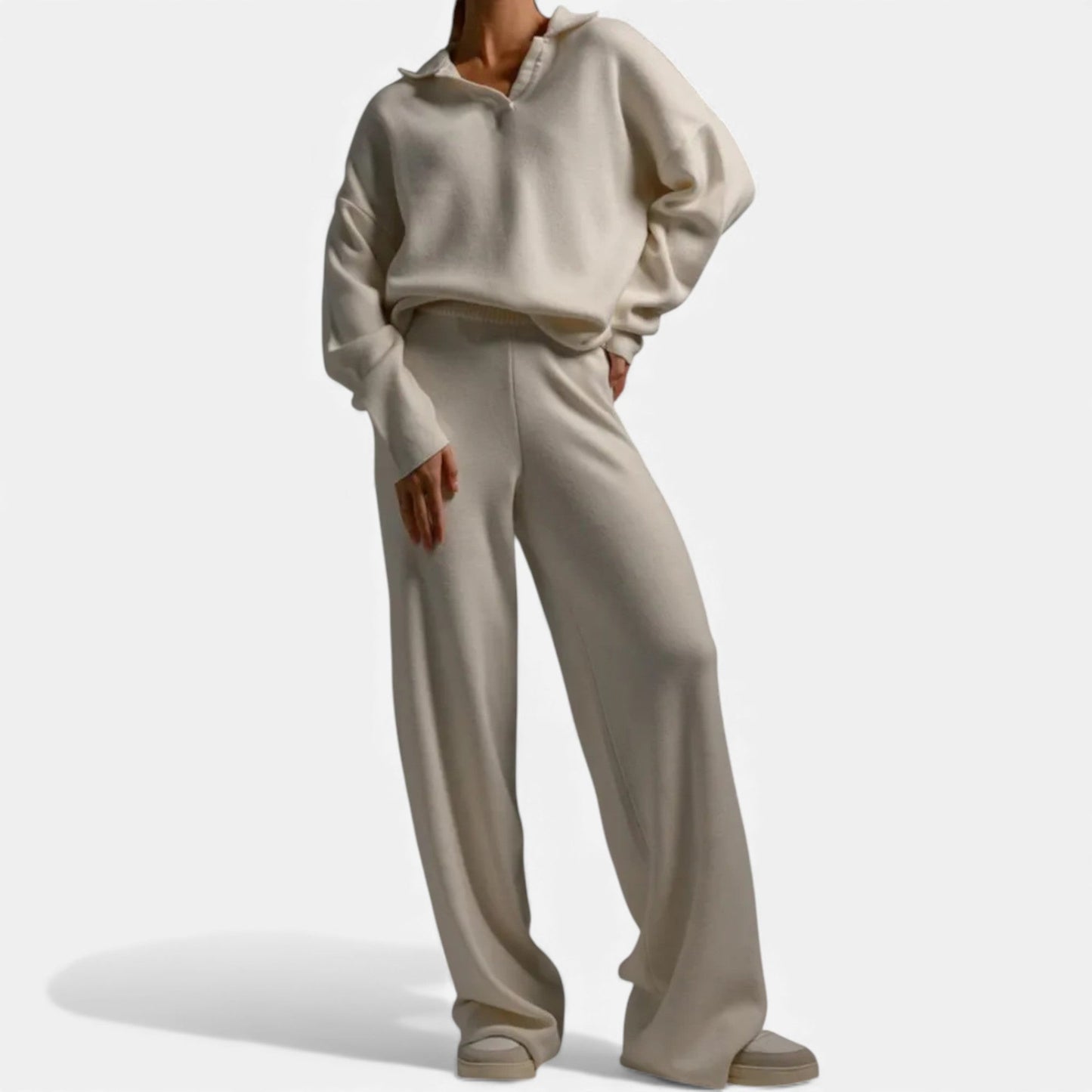 Echwear Women’s Cashmere-Feel Polo Lounge Set with Elegant Knit Detail