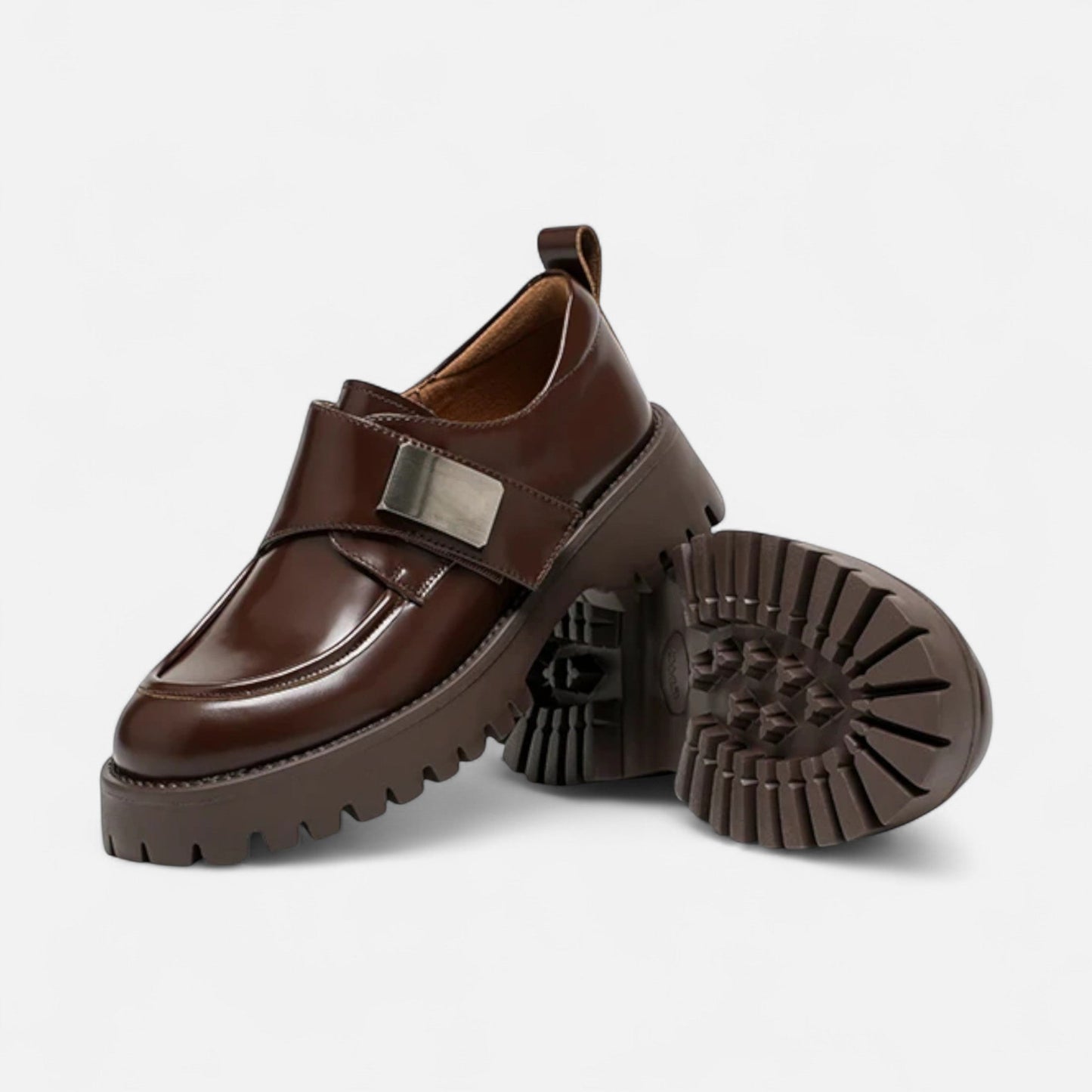 Echwear Women’s Leather Derby Shoes – Round Toe Buckle Flats