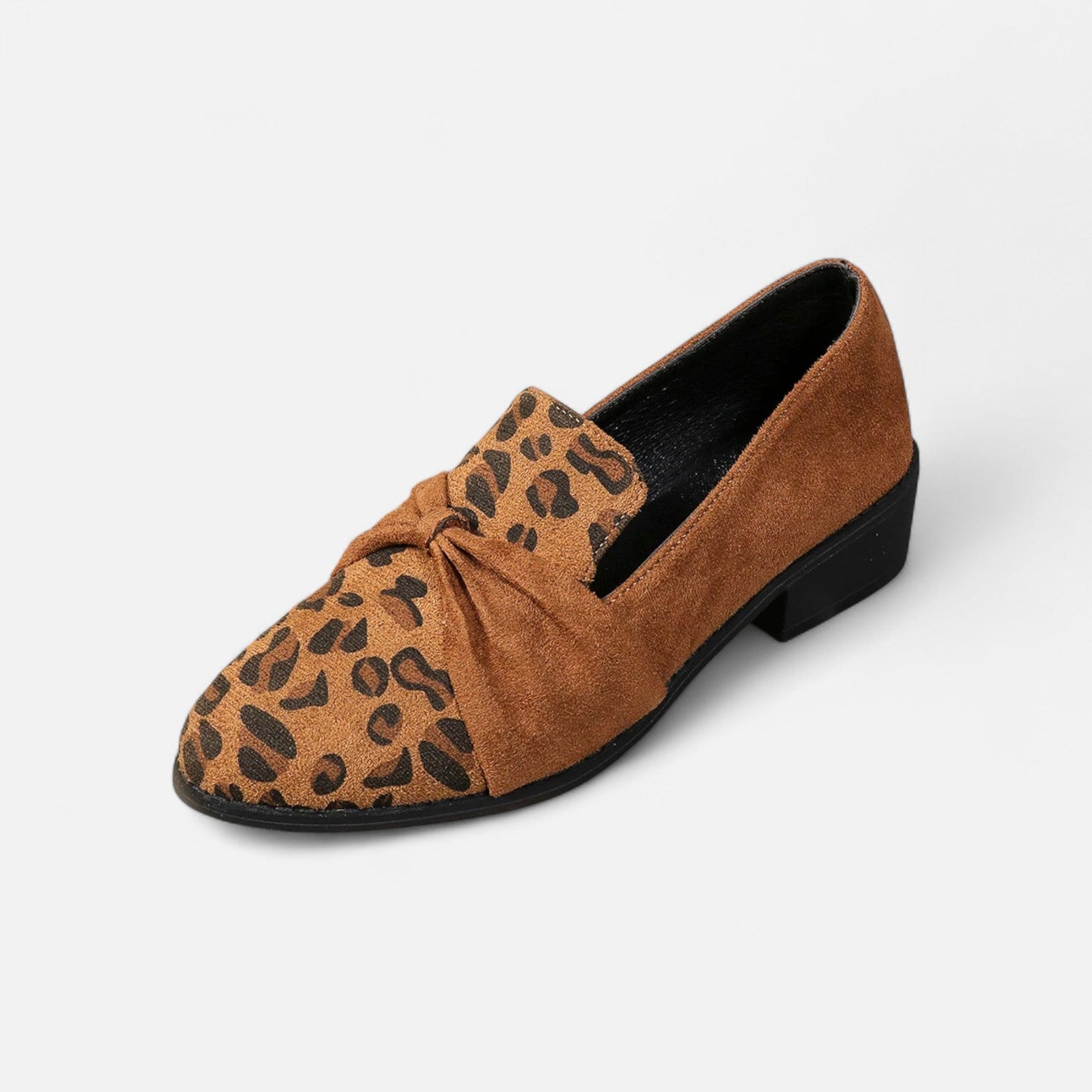Echwear Women’s Suede Loafers – Leopard Print Mid-Heel