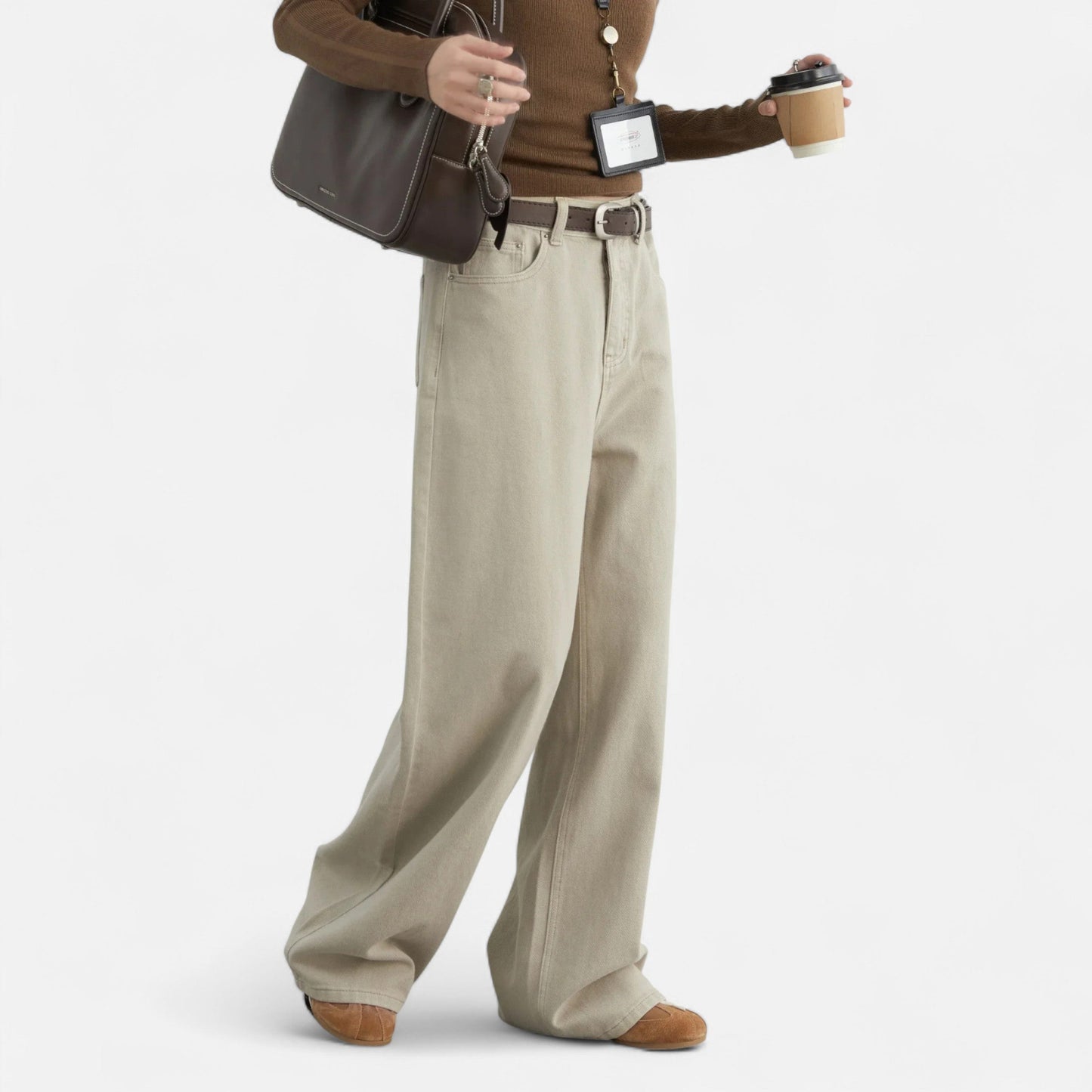 Echwear Women’s High-Waist Cotton Trousers – Wide Leg Elegance