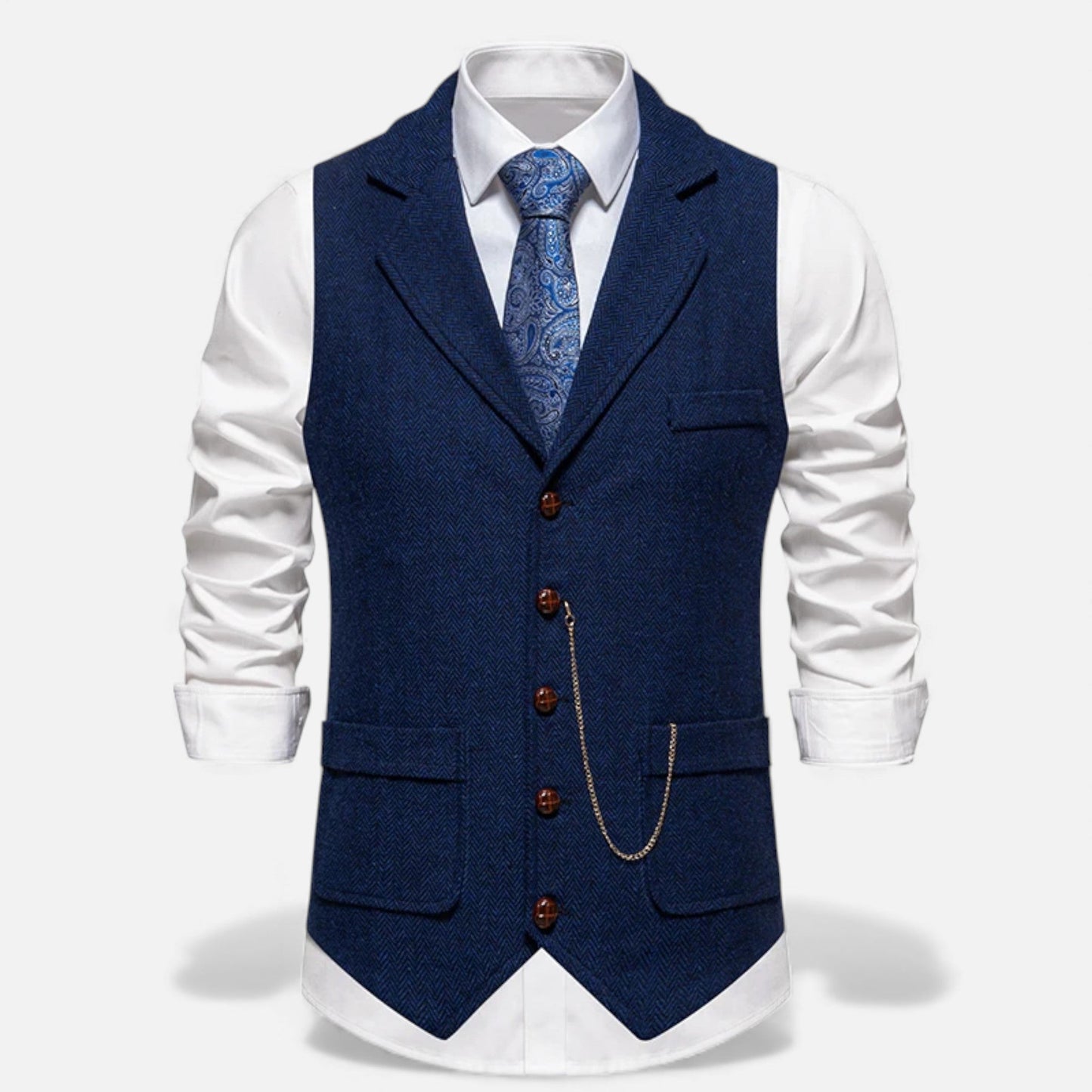 Echwear Men’s Vintage Tweed Suit Vest with Lapel Chain