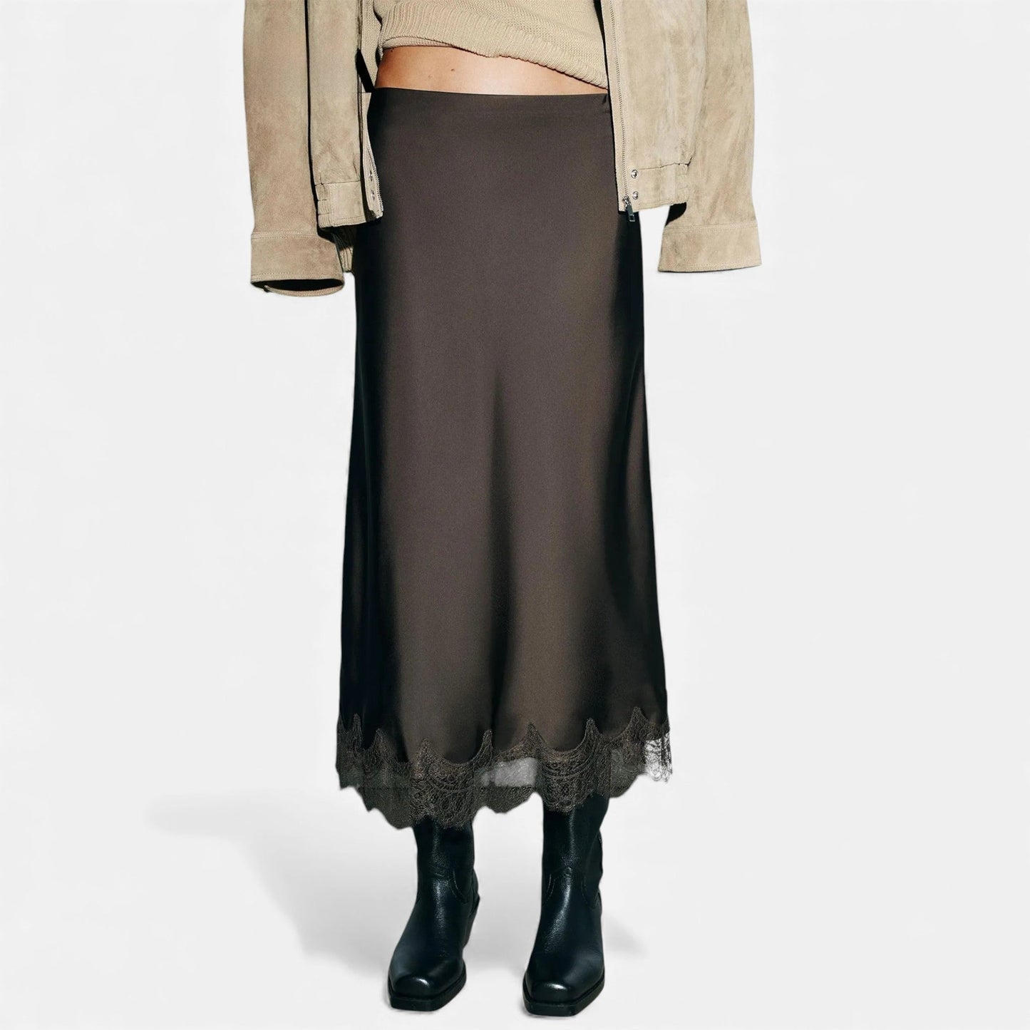 Echwear Women’s Elegant Satin Midi Skirt