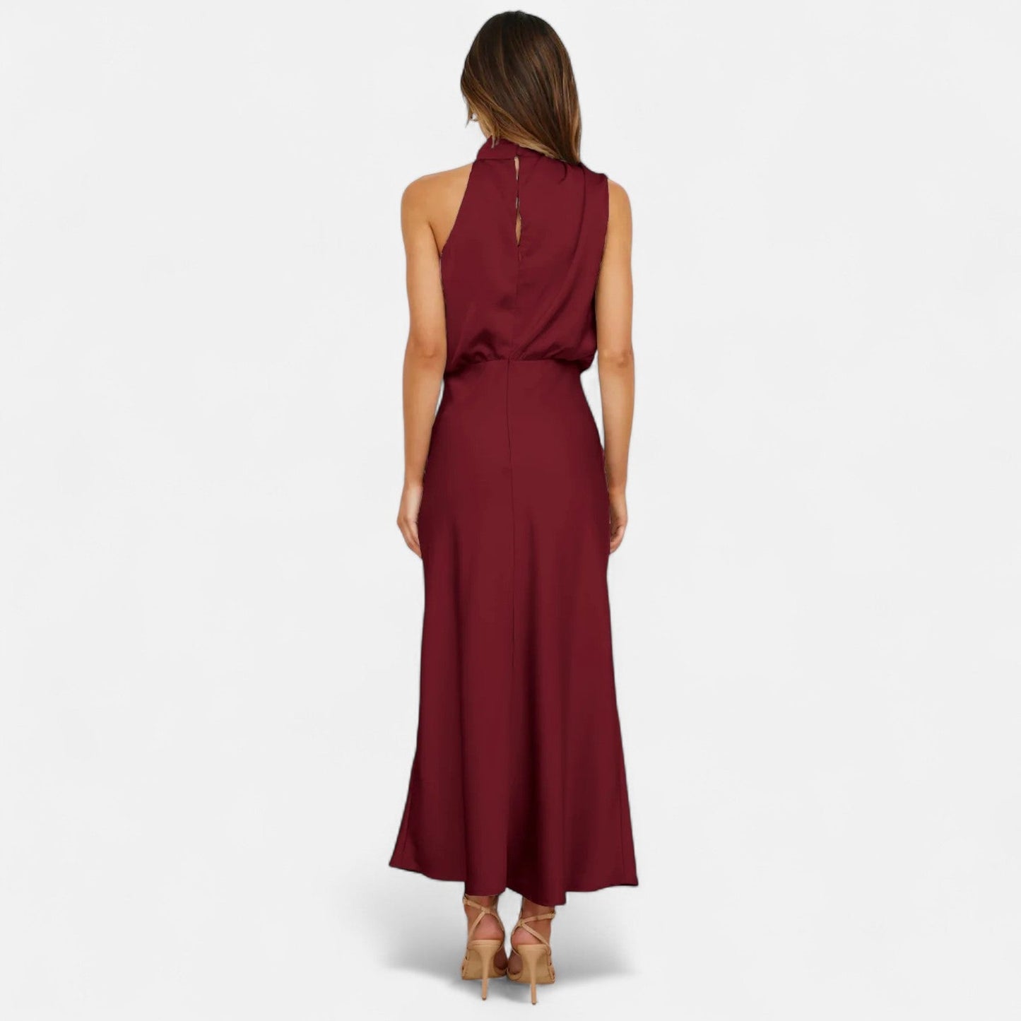 Echwear Women’s Satin Sleeveless Long Dress – Fluid Drape, Timeless Elegance