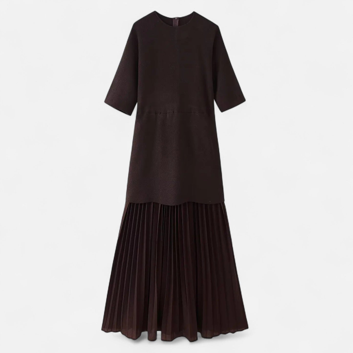 Echwear Women’s Vintage Pleated Dress – Half Sleeve Autumn Elegance