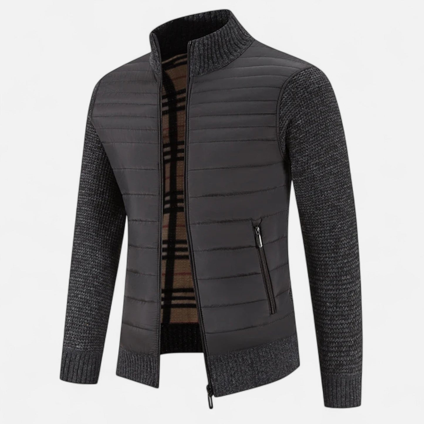 Echwear Men’s Fleece Stand-Collar Patchwork Jacket