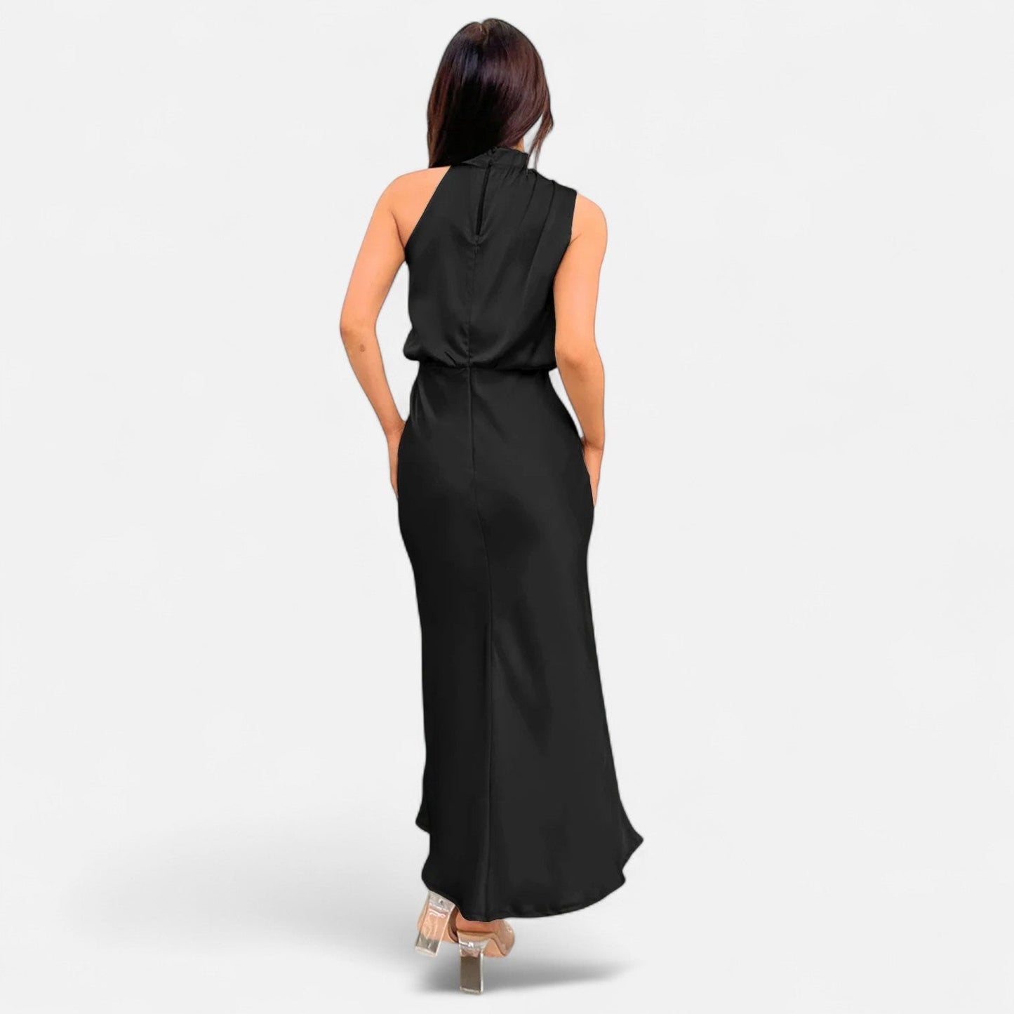 Echwear Women’s Satin Sleeveless Long Dress – Fluid Drape, Timeless Elegance