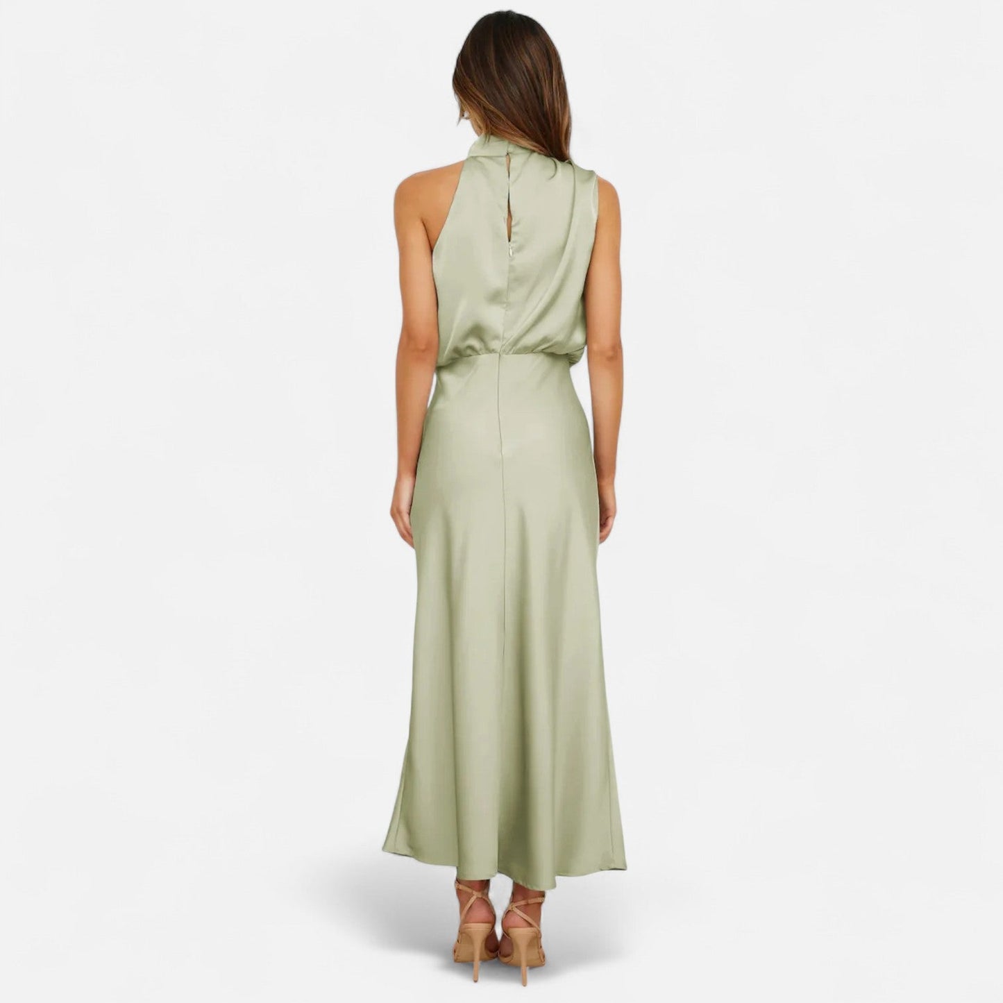 Echwear Women’s Satin Sleeveless Long Dress – Fluid Drape, Timeless Elegance
