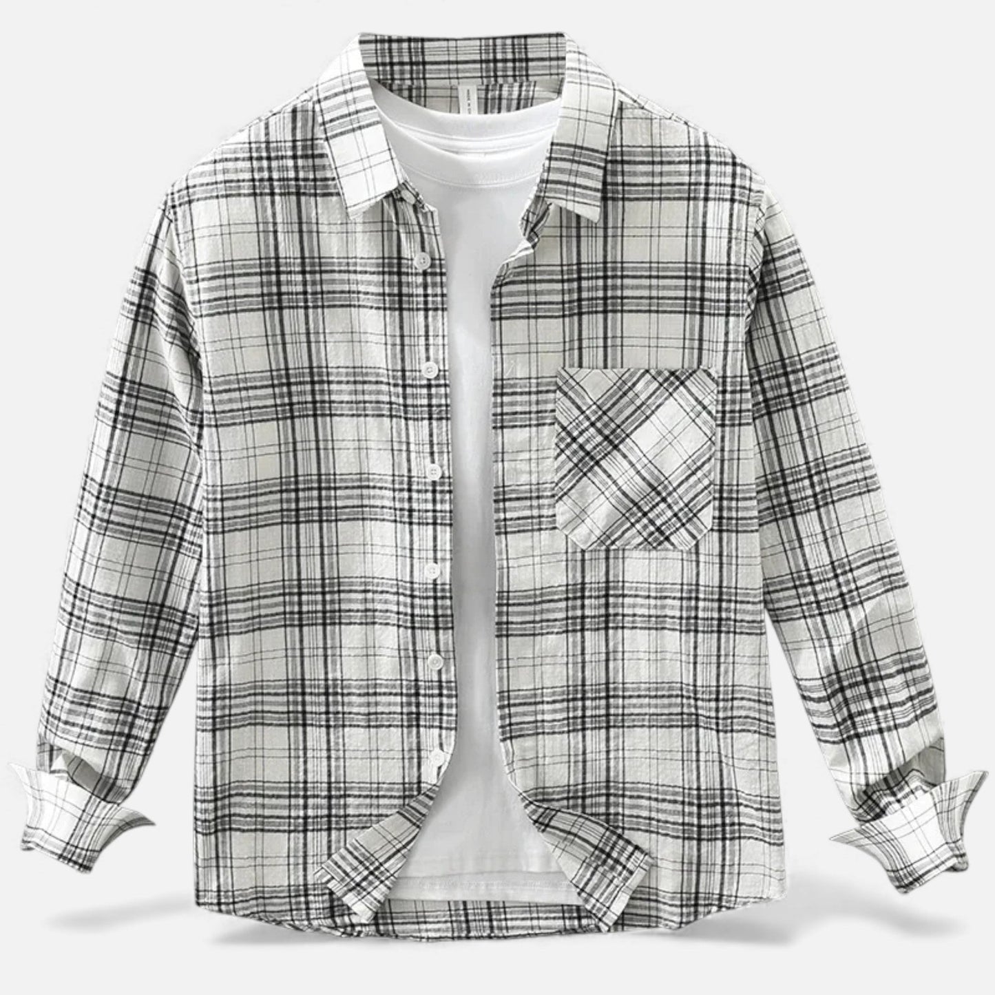 Echwear Men’s Plaid Long-Sleeve Loose Shirt with Pocket