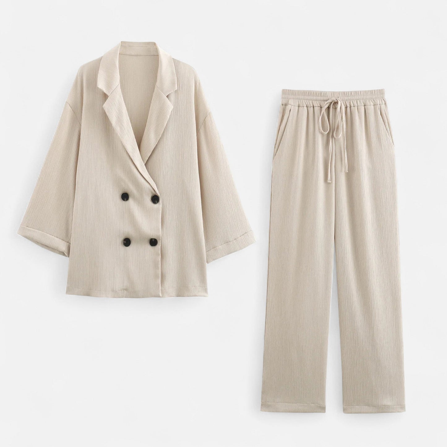 Echwear Women’s Wrinkled Suit Jacket & Pants Set – Sculpted Autumn Elegance