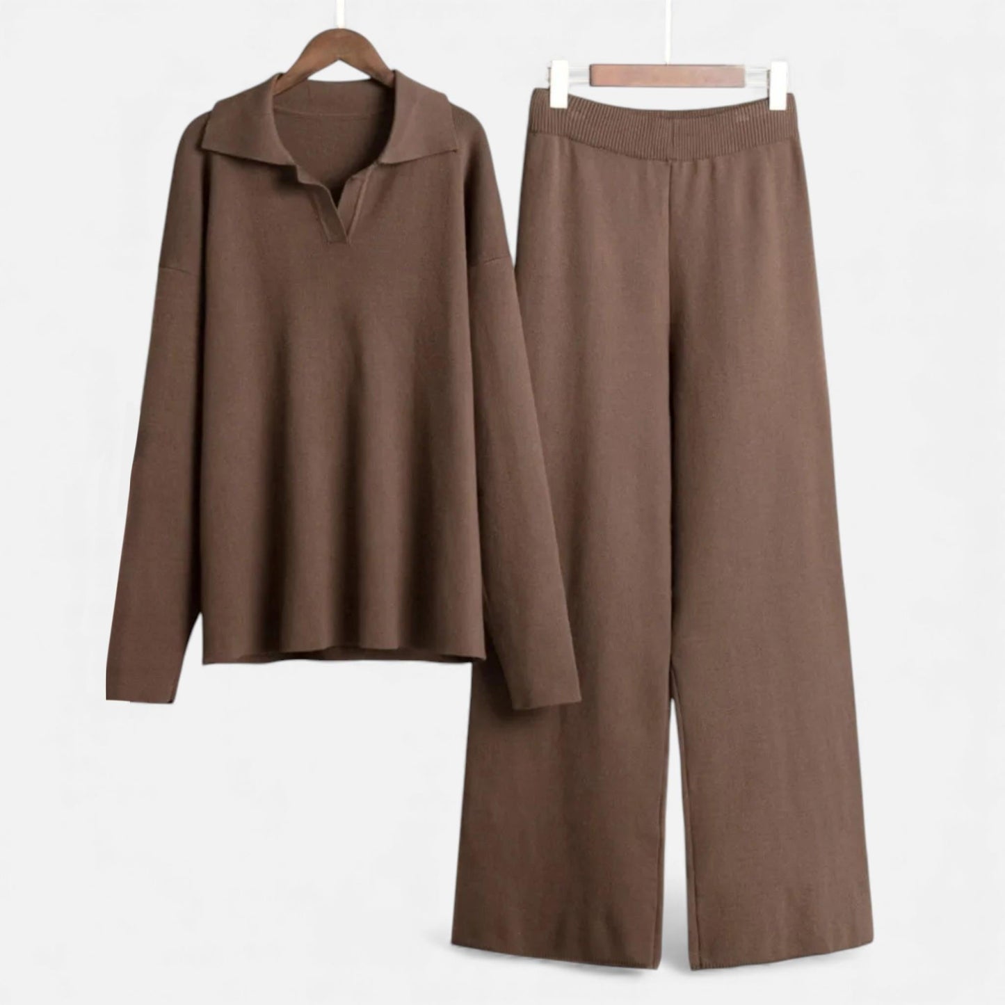 Echwear Women’s Cashmere-Feel Polo Lounge Set with Elegant Knit Detail