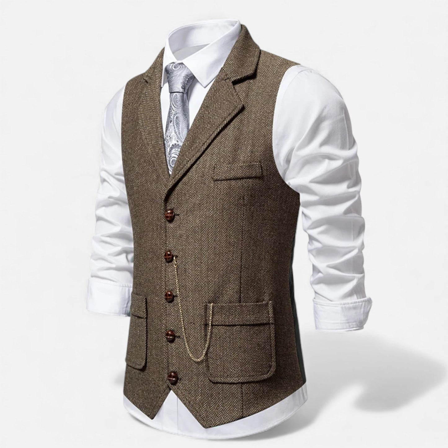 Echwear Men’s Vintage Tweed Suit Vest with Lapel Chain