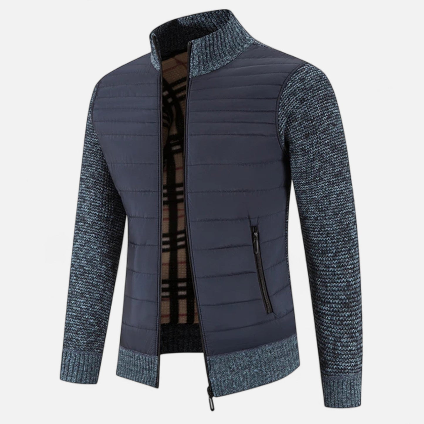 Echwear Men’s Fleece Stand-Collar Patchwork Jacket