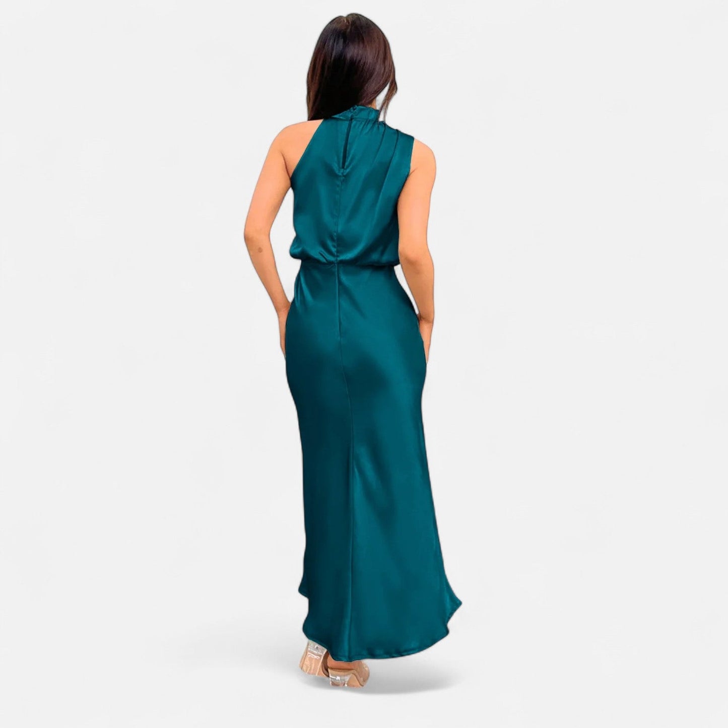 Echwear Women’s Satin Sleeveless Long Dress – Fluid Drape, Timeless Elegance