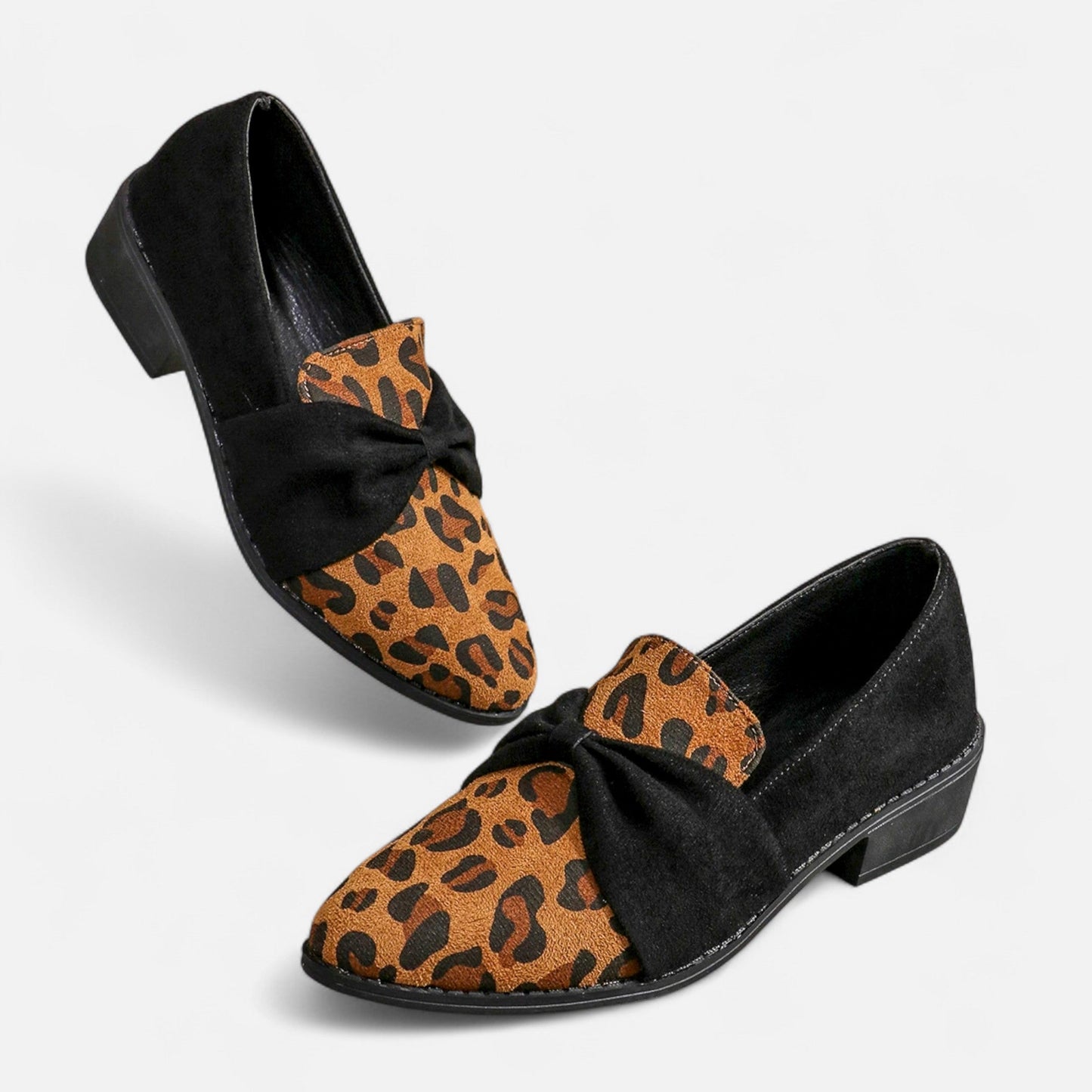 Echwear Women’s Suede Loafers – Leopard Print Mid-Heel