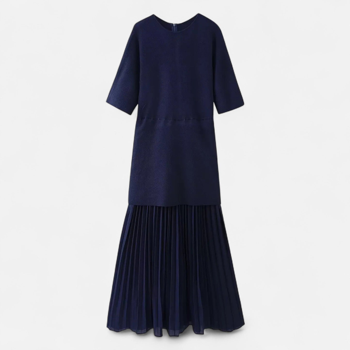 Echwear Women’s Vintage Pleated Dress – Half Sleeve Autumn Elegance