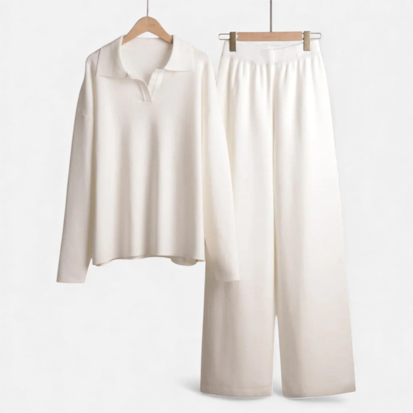 Echwear Women’s Cashmere-Feel Polo Lounge Set with Elegant Knit Detail