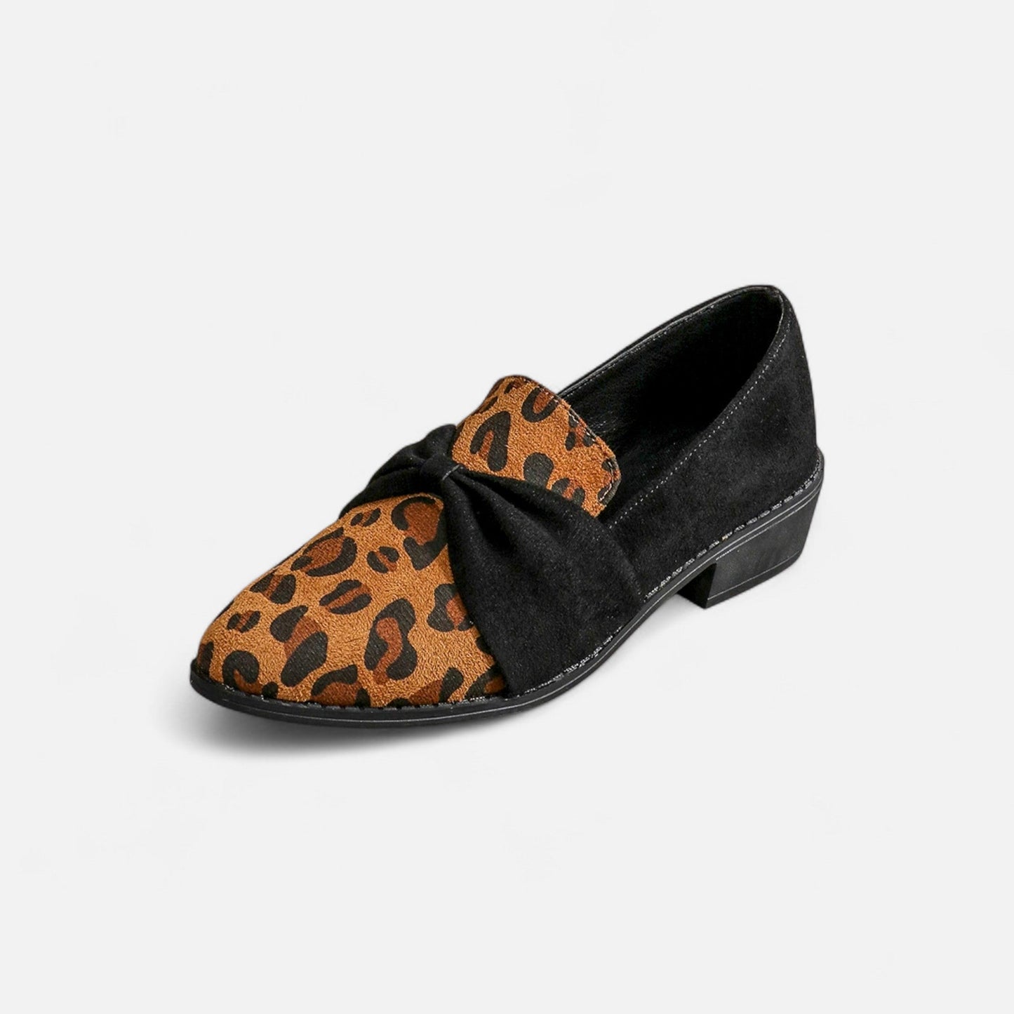 Echwear Women’s Suede Loafers – Leopard Print Mid-Heel