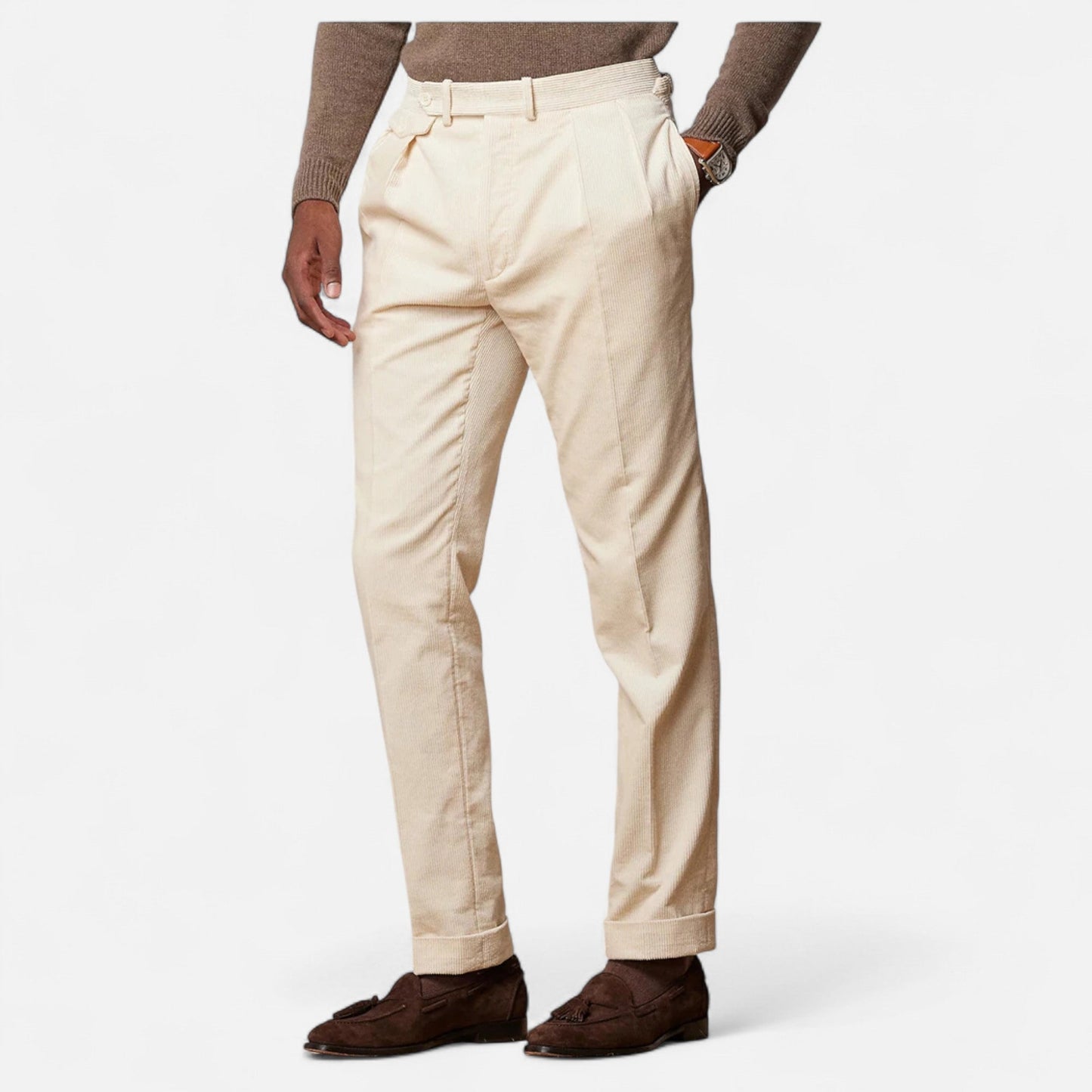 Echwear Men’s Tailored White Cotton-Blend Trousers