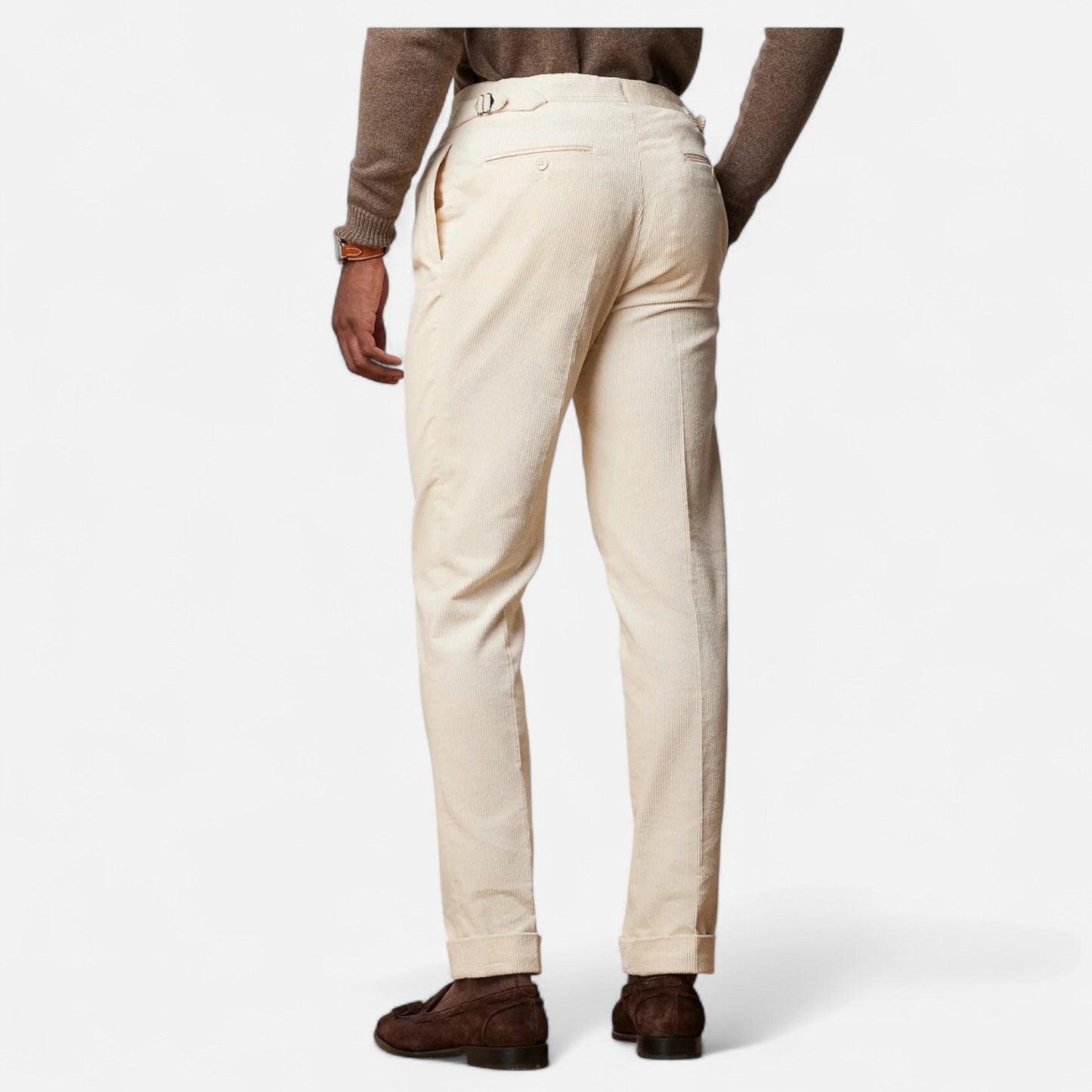 Echwear Men’s Tailored White Cotton-Blend Trousers