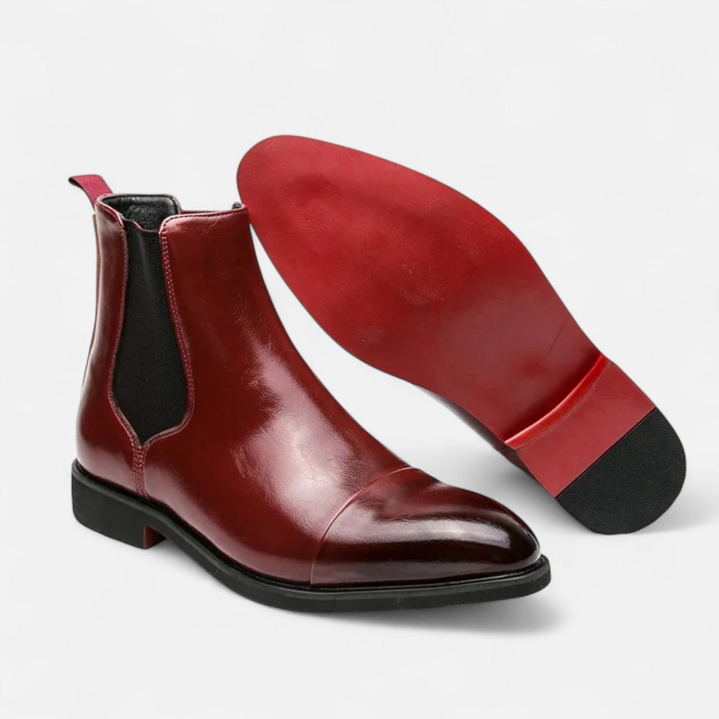 Echwear Men’s Chelsea Boots in Polished Noir with Red Sole