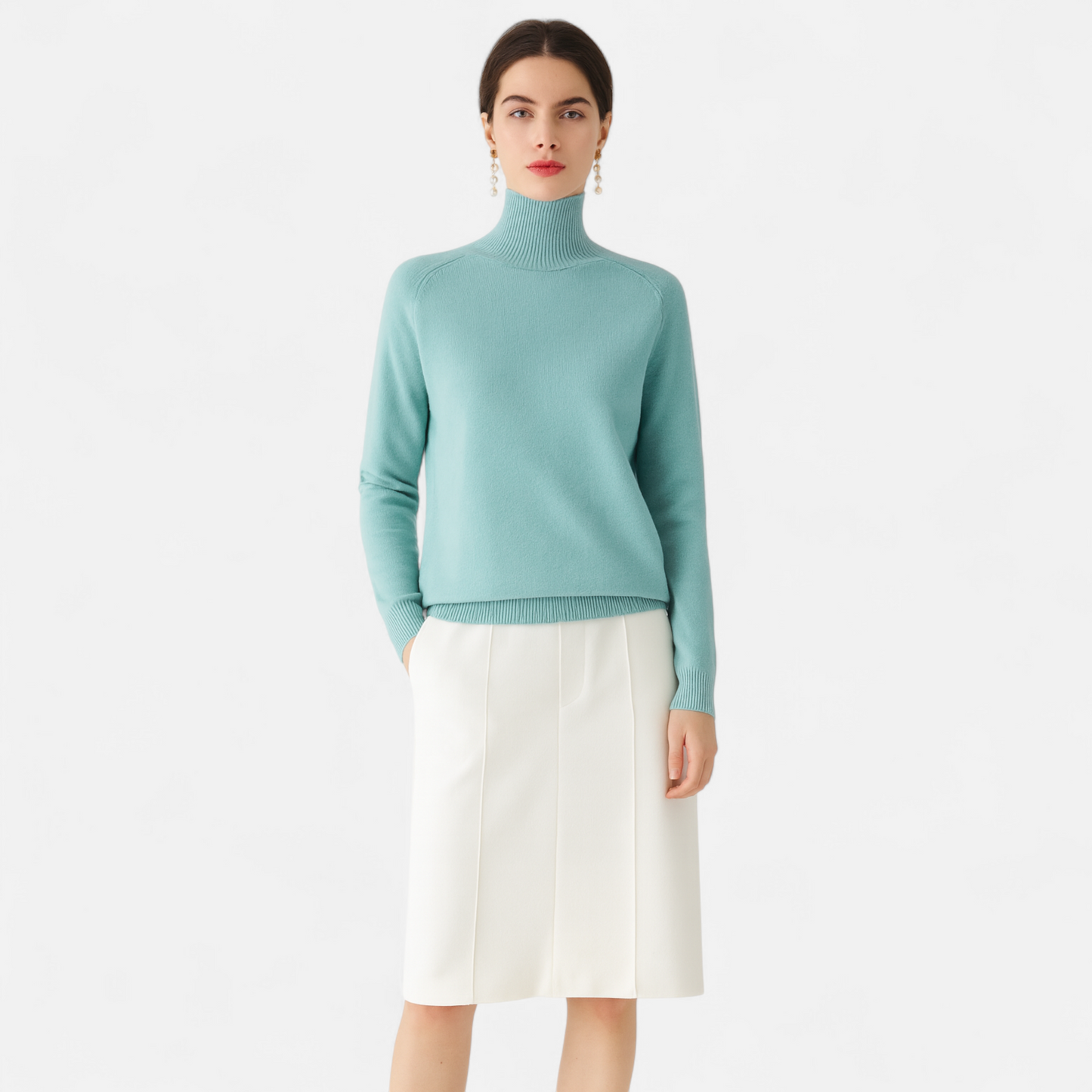 Echwear Women's Merino Wool & Cashmere Mock-Neck Sweater