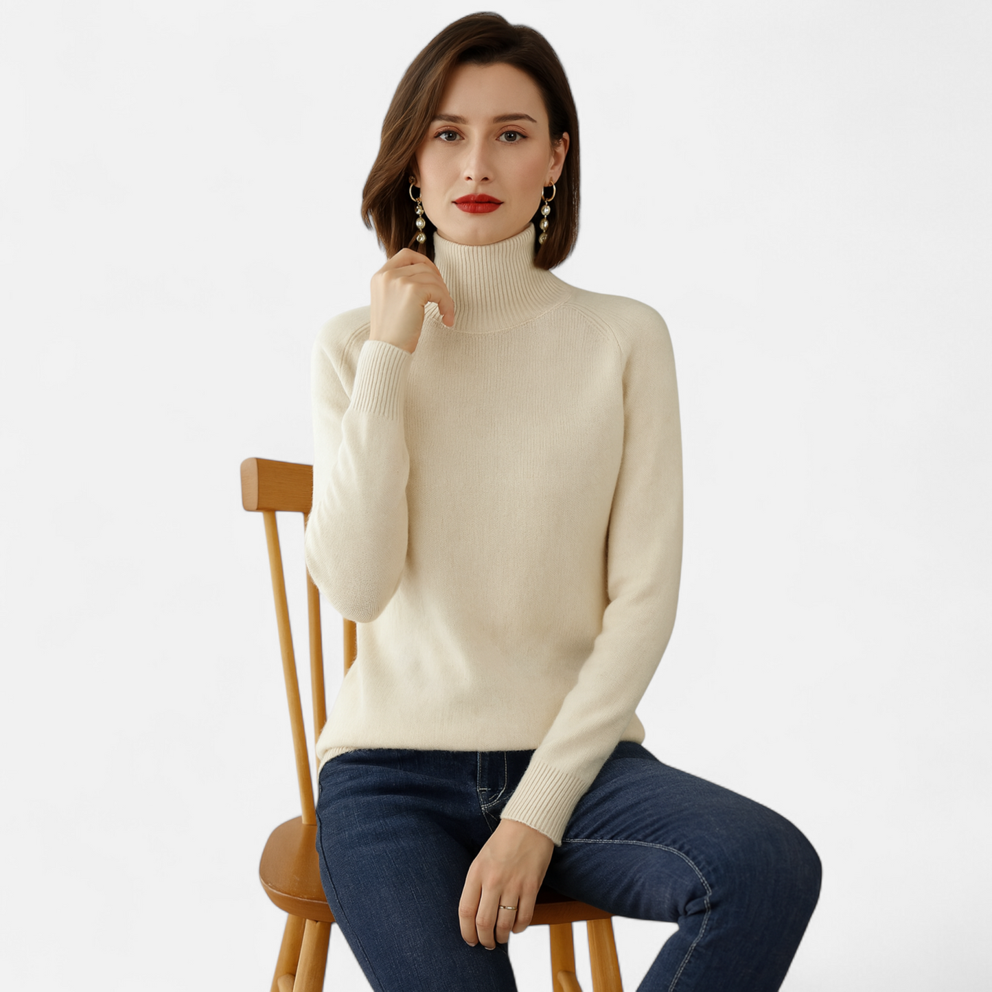 Echwear Women's Merino Wool & Cashmere Mock-Neck Sweater
